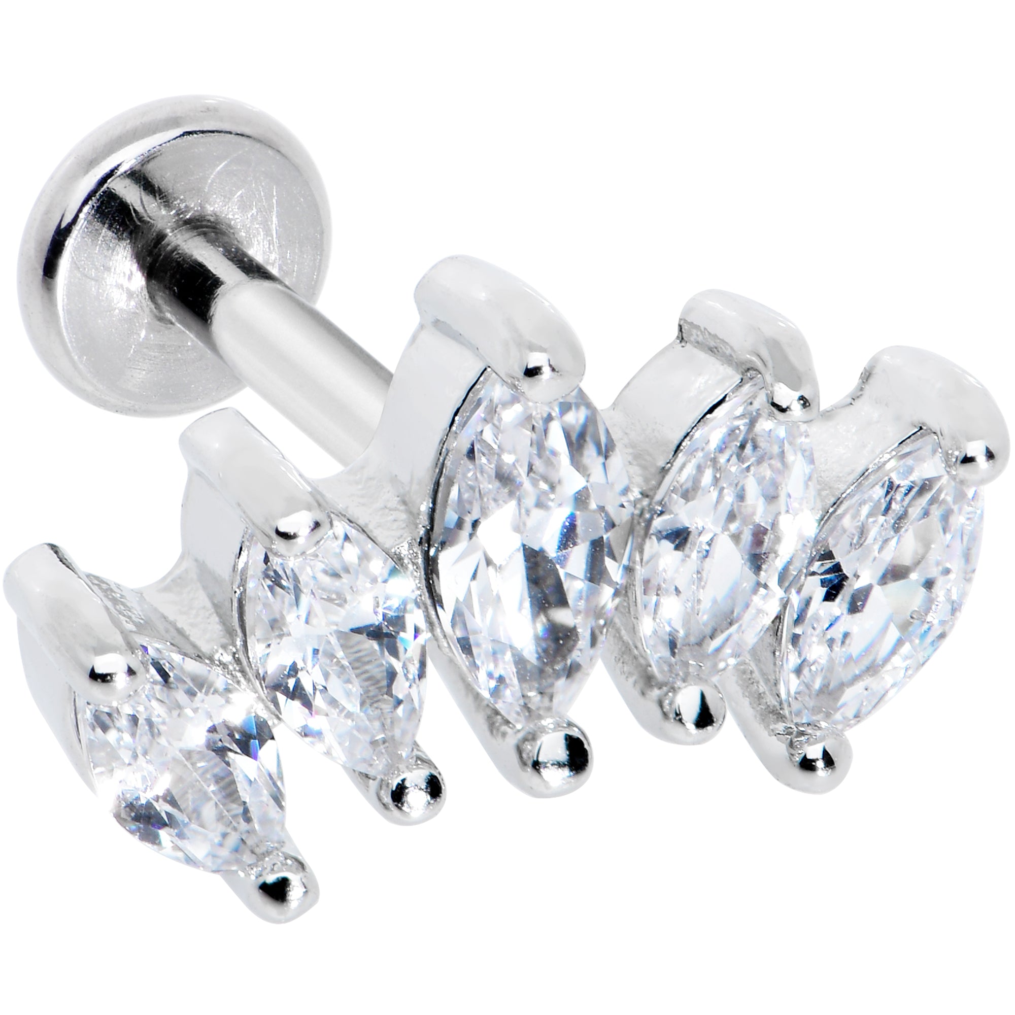 16 Gauge 1/4 Clear CZ Gem Fan Internally Threaded Labret Monroe Tragus