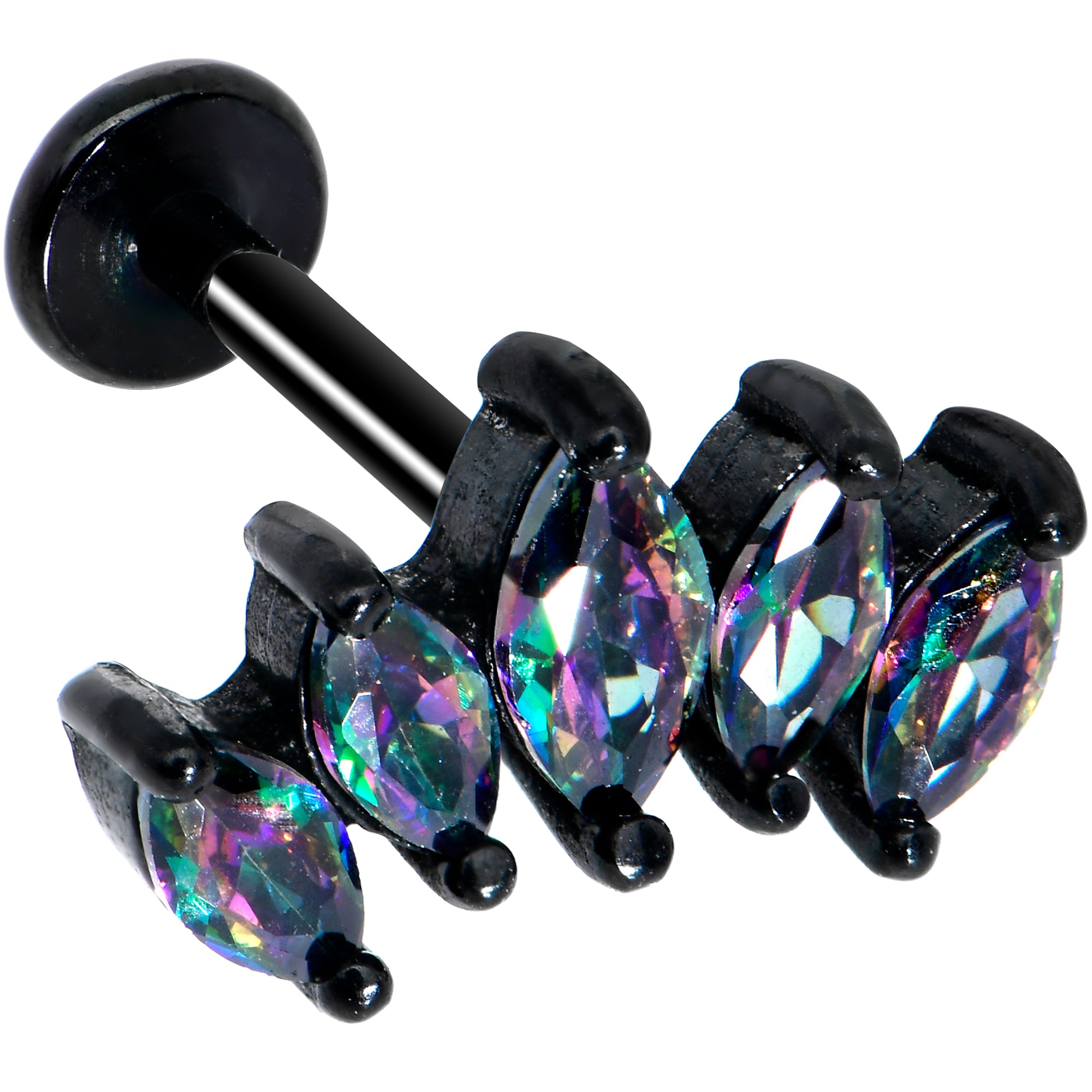 16 Gauge 5/16 Clear CZ Gem Black Fan Internally Threaded Labret Tragus