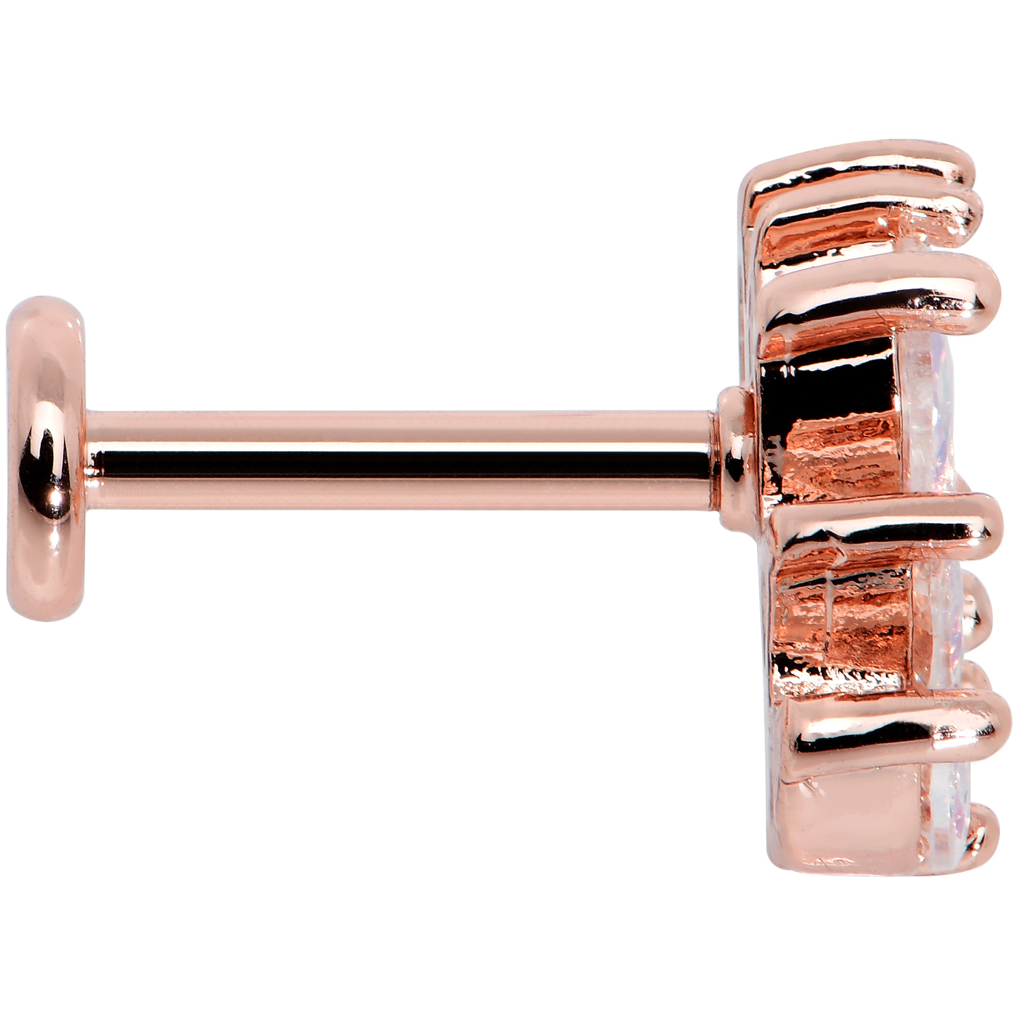 16 Gauge 5/16 Clear CZ Gem Rose Gold Hue Fan Internally Thread Labret