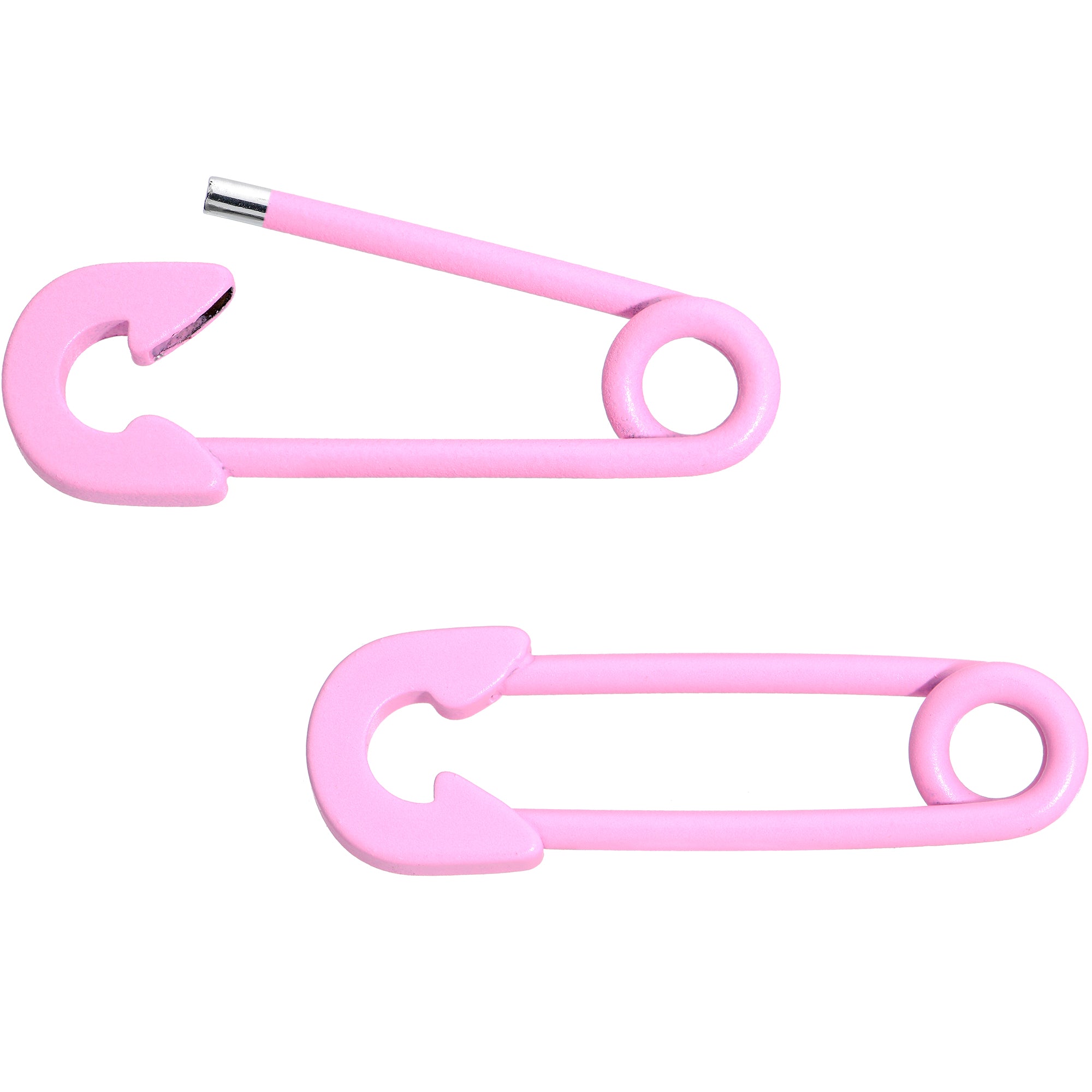 14 Gauge 3/4 Pink Matte Punk Rock Safety Pin Barbell Nipple Ring Set