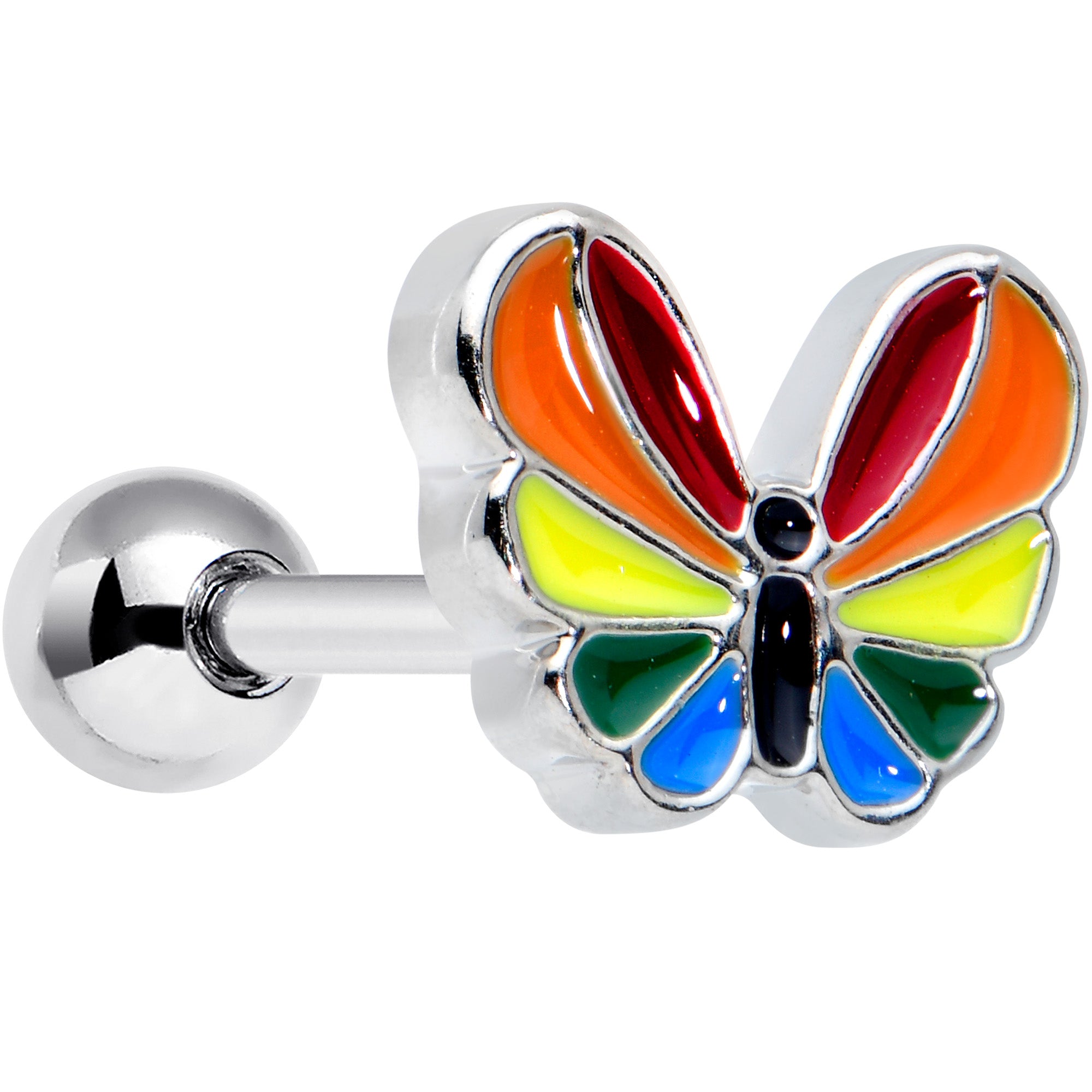 16 Gauge 1/4 Pride Rainbow Stripes Butterfly Cartilage Tragus Earring