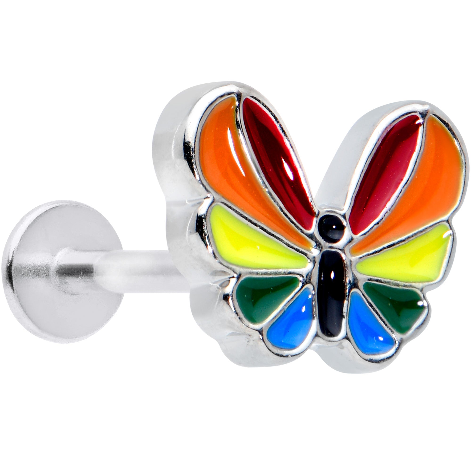 16 Gauge 5/16 Pride Rainbow Stripes Butterfly Labret Monroe Tragus