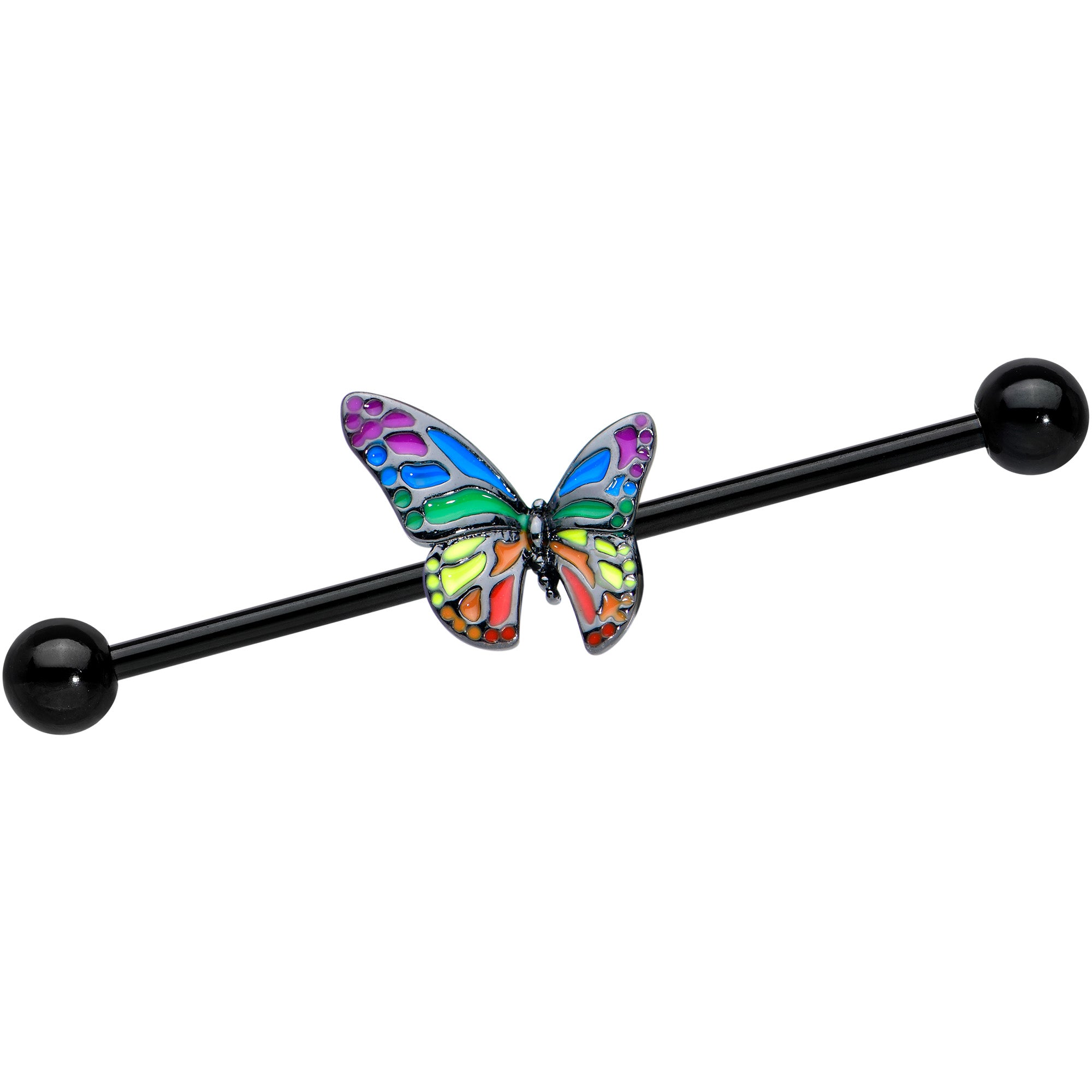 14 Gauge Black Rainbow Pride Butterfly Industrial Barbell 38mm