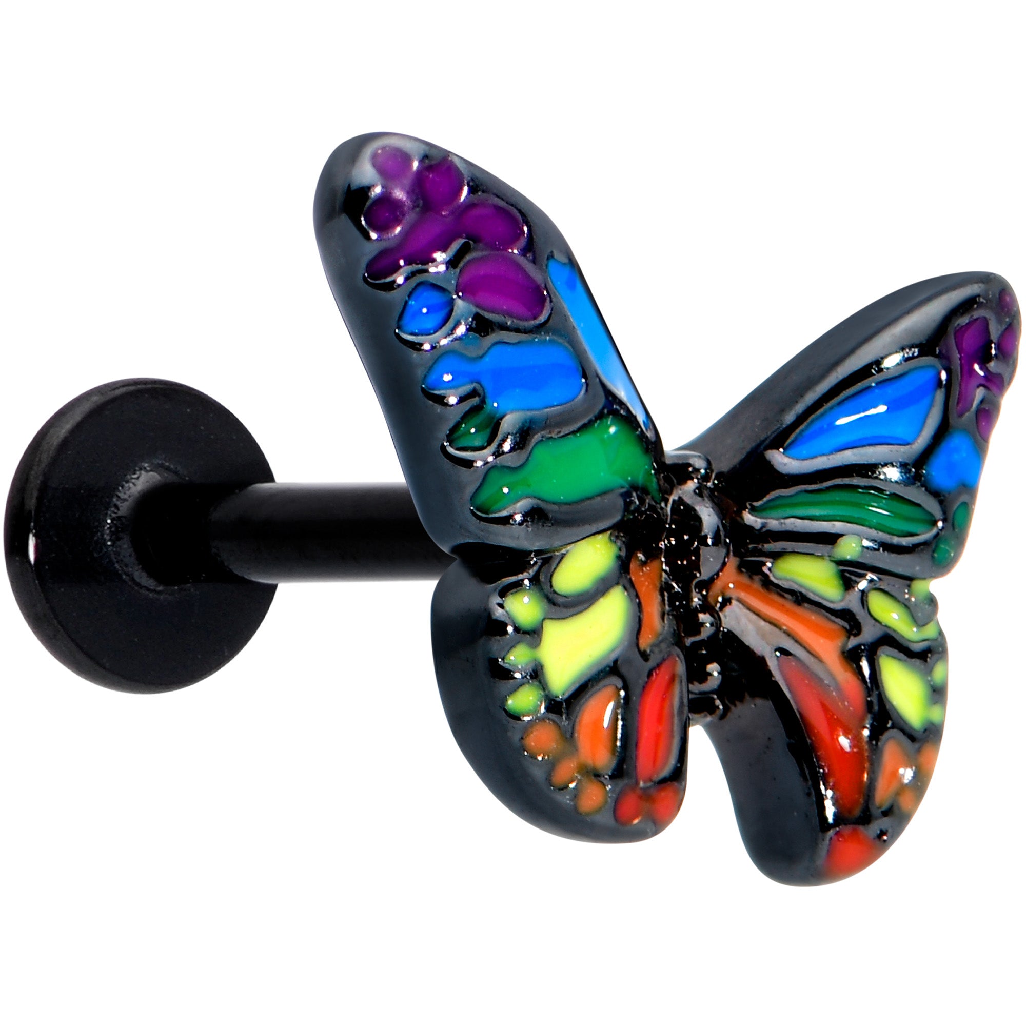 16 Gauge 5/16 Black Rainbow Pride Butterfly Labret Monroe Tragus