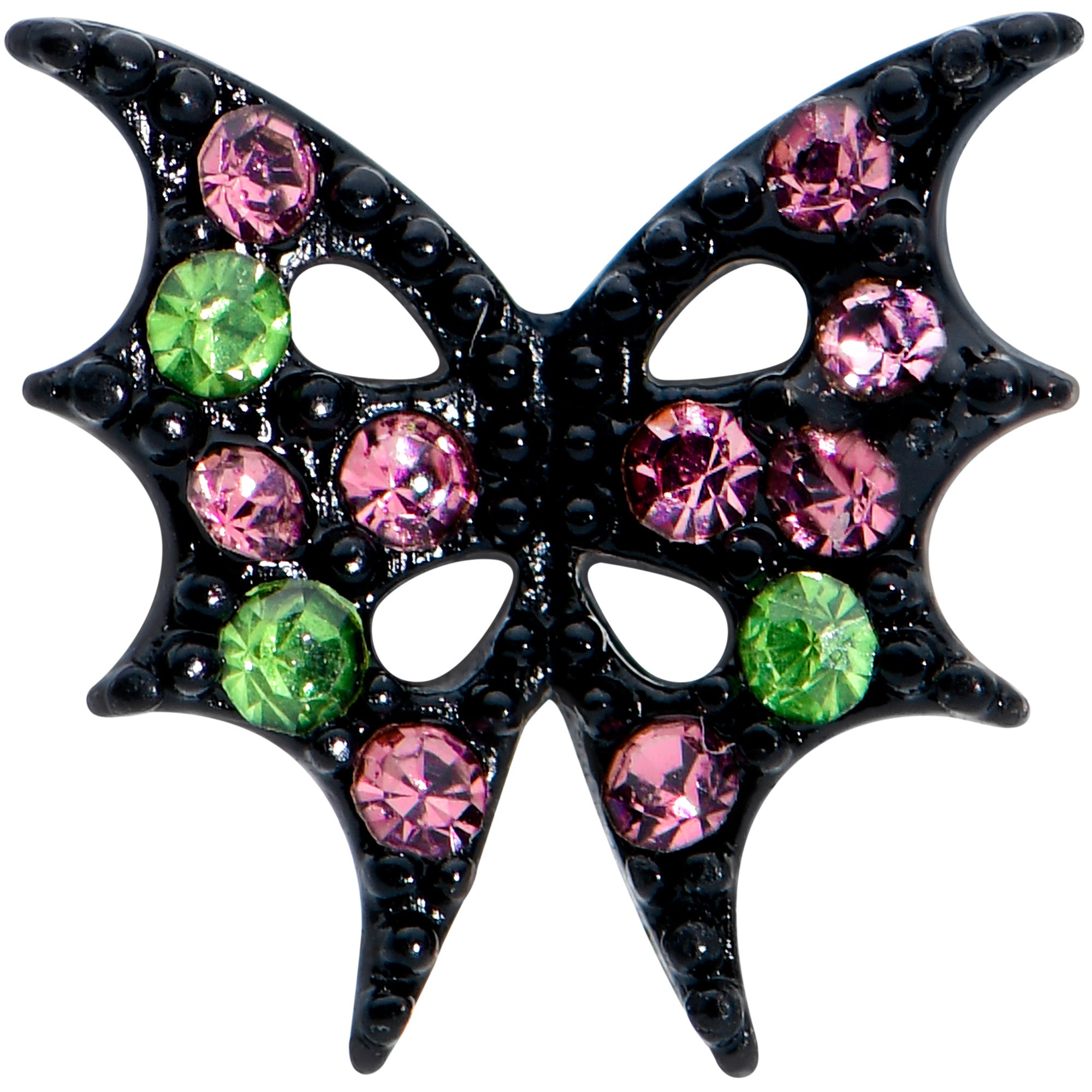 16 Gauge 5/16 Pink Green Gem Black Bat Wings Halloween Labret Tragus