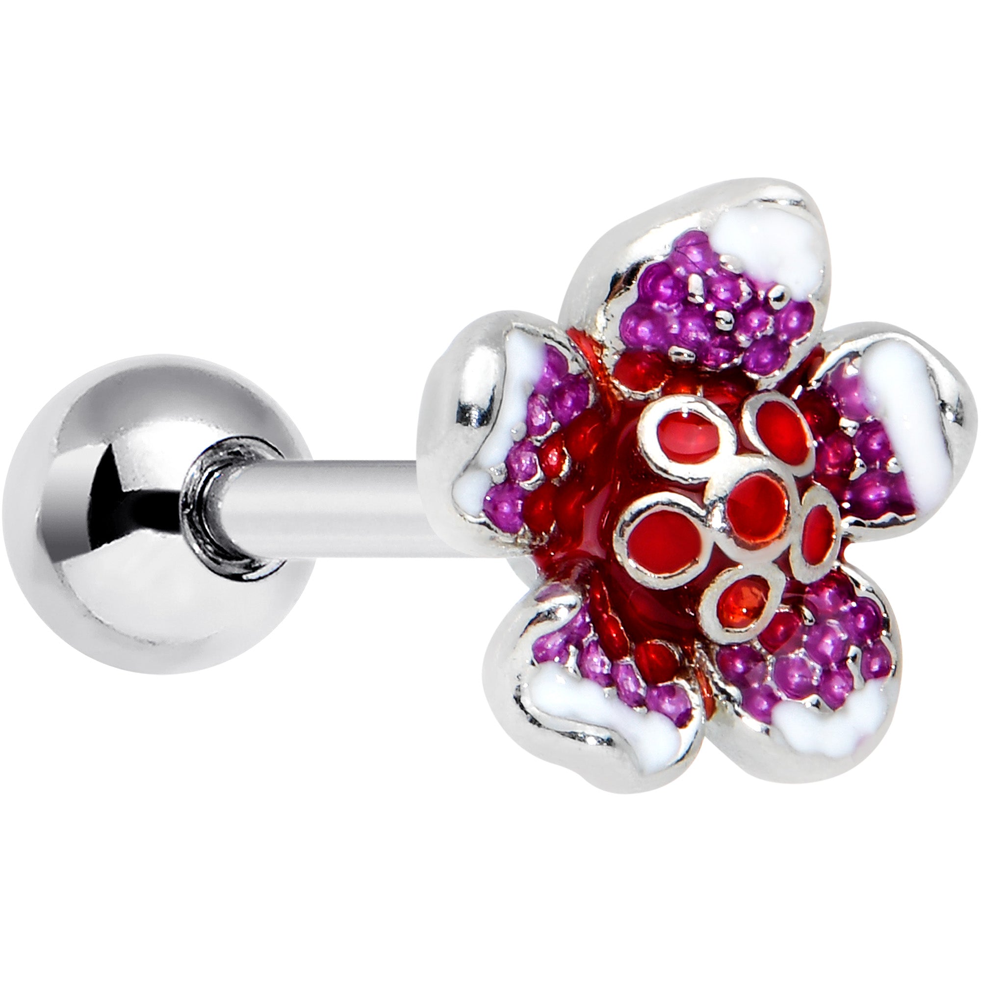 16 Gauge 1/4 Purple Red Flower in Flower Cartilage Tragus Earring