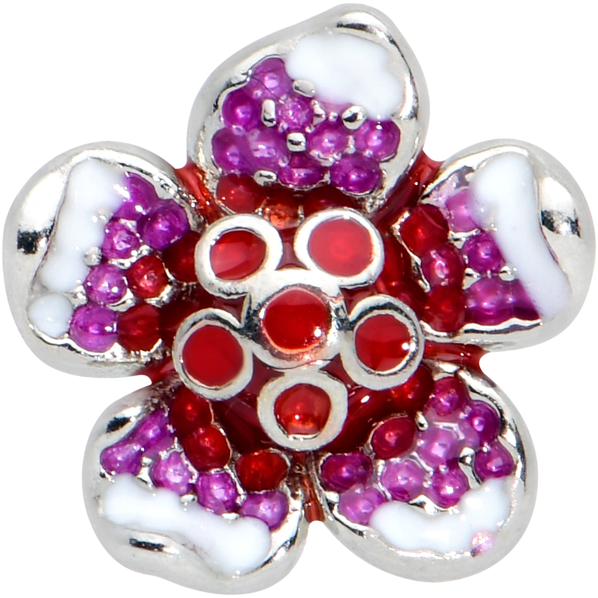 16 Gauge 1/4 Purple Red Flower in Flower Cartilage Tragus Earring