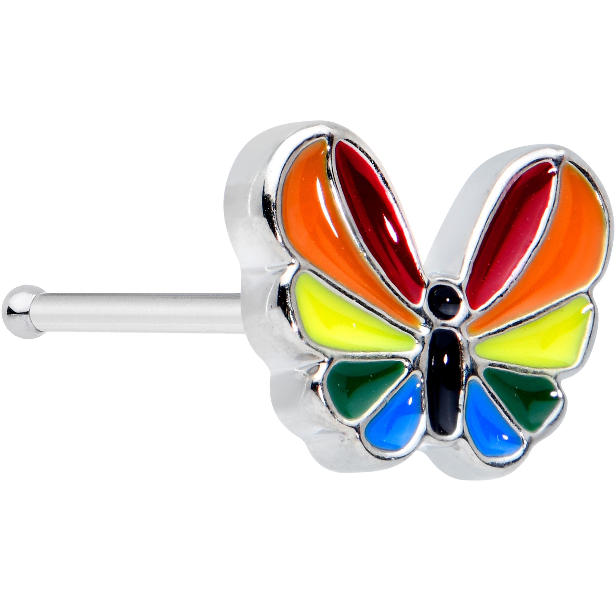 20 Gauge 1/4 Pride Rainbow Stripes Butterfly Nose Bone