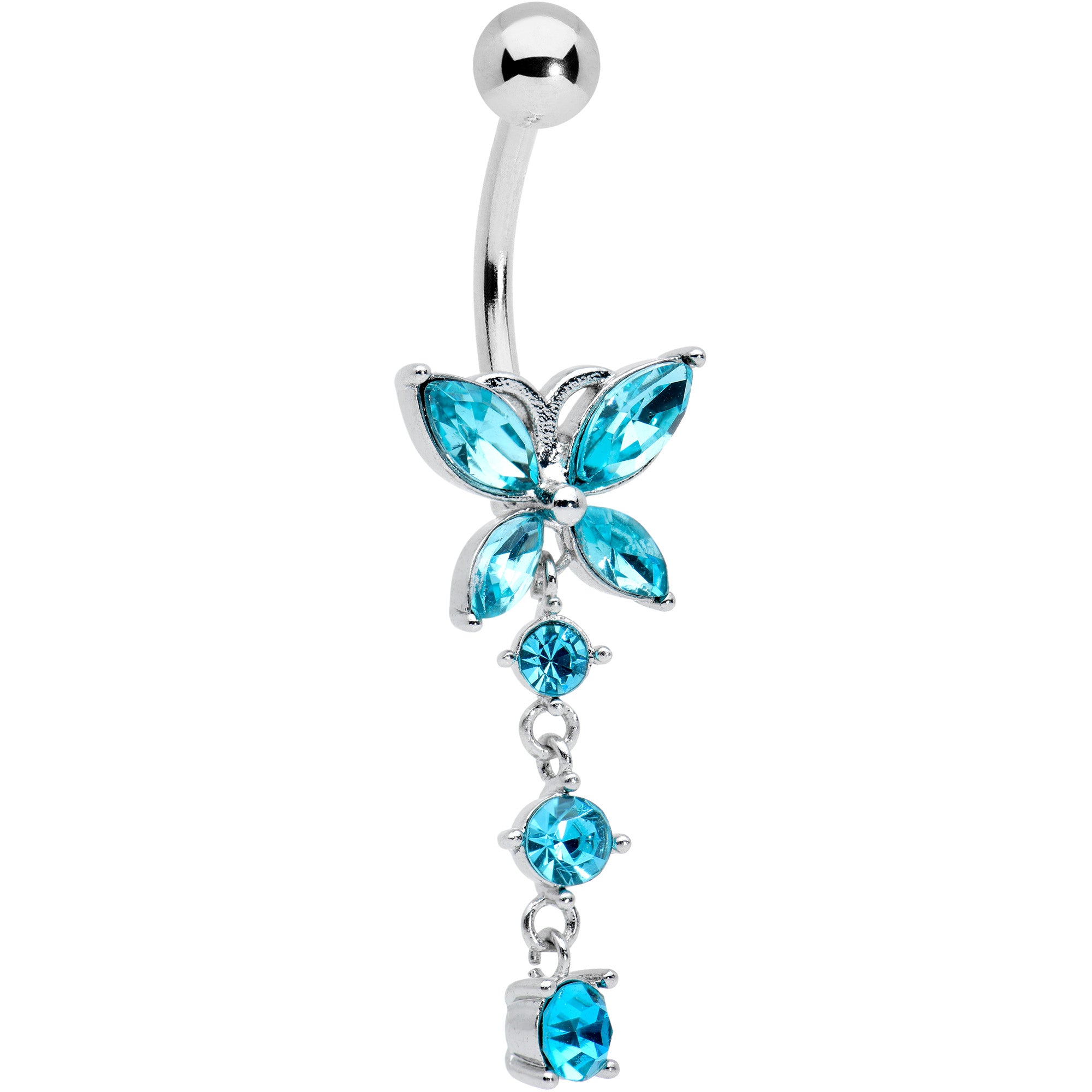 Blue CZ Gem Open Wing Butterfly Dangle Belly Ring