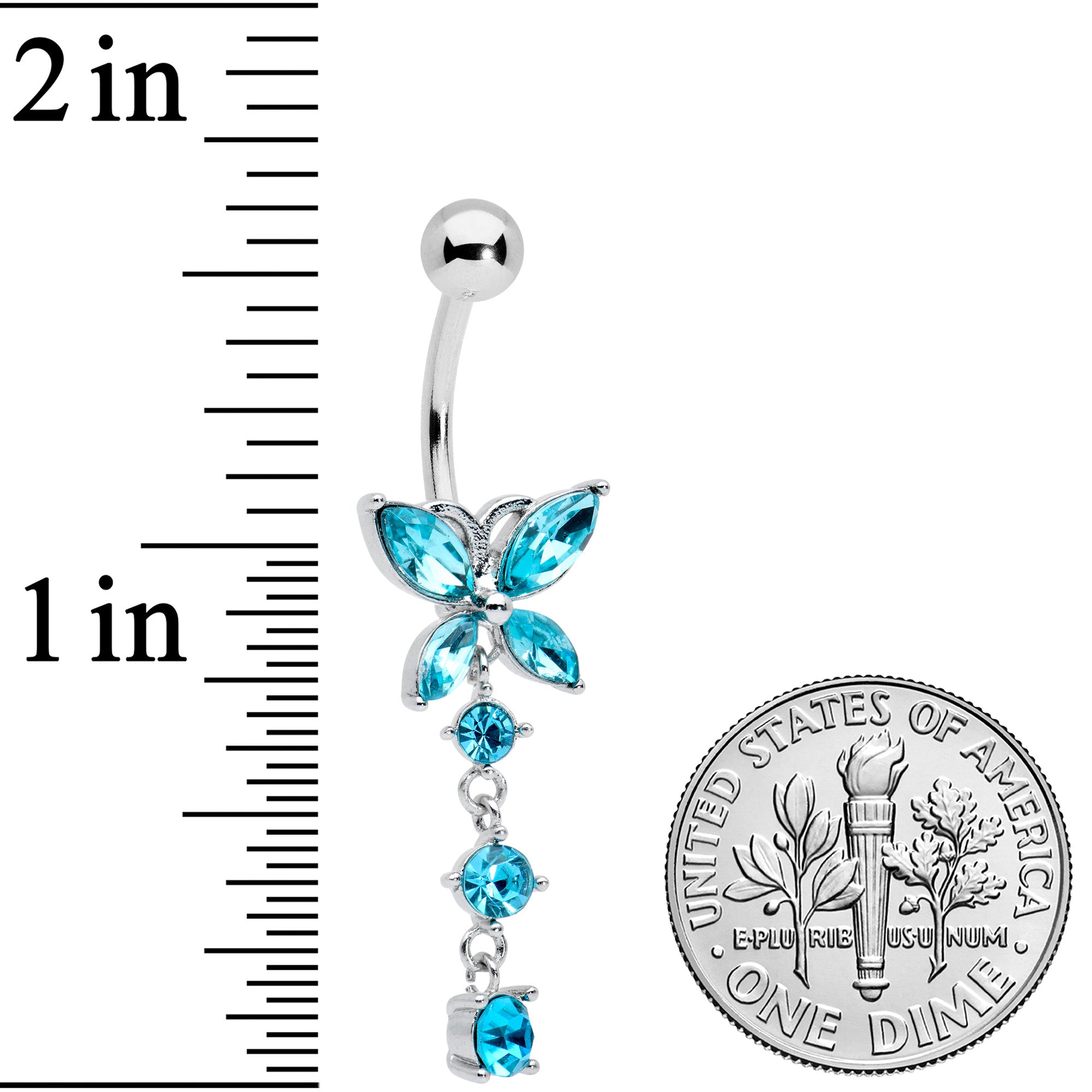 Blue CZ Gem Open Wing Butterfly Dangle Belly Ring