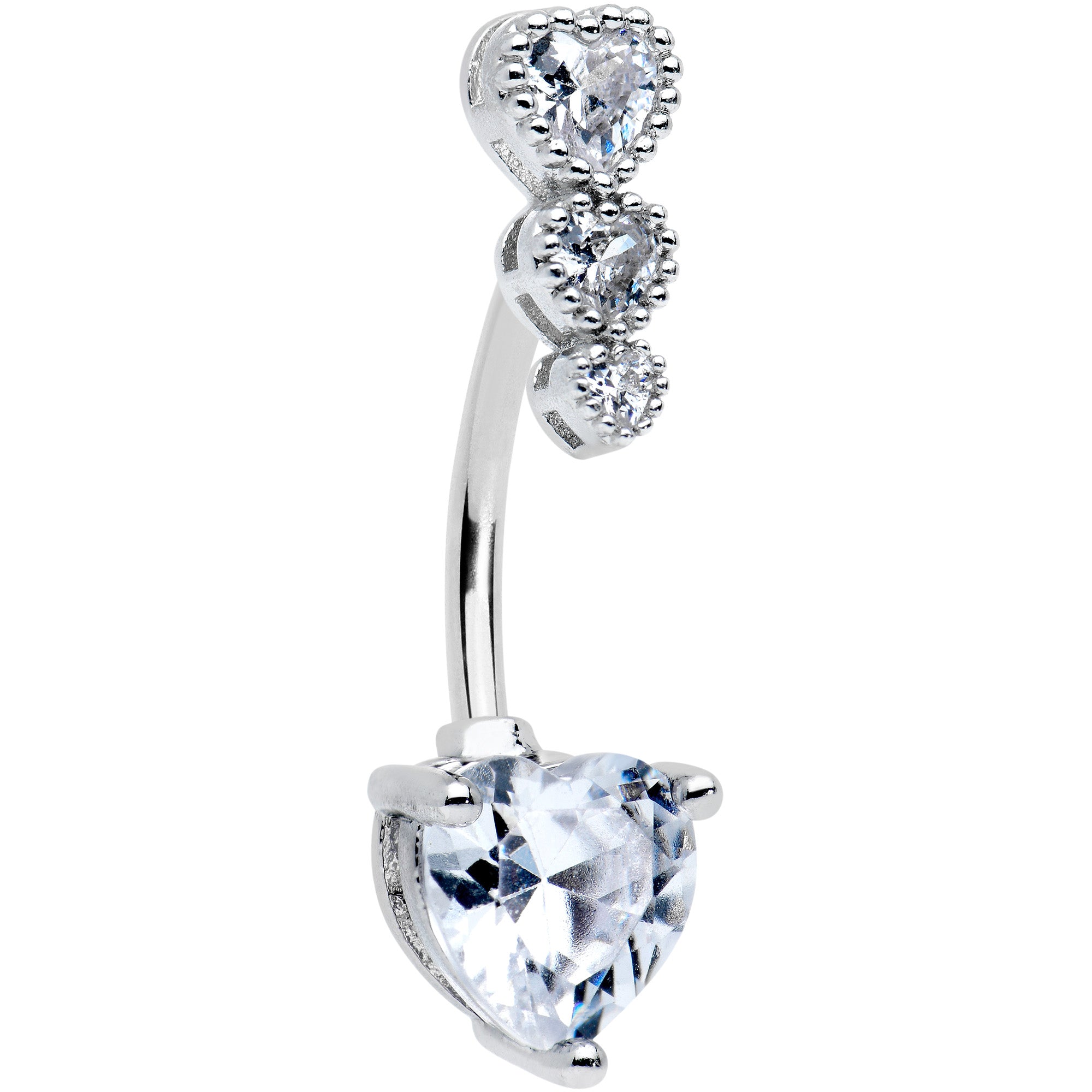 Clear CZ Gem Triple Heart Drop Heart Valentines Day Belly Ring