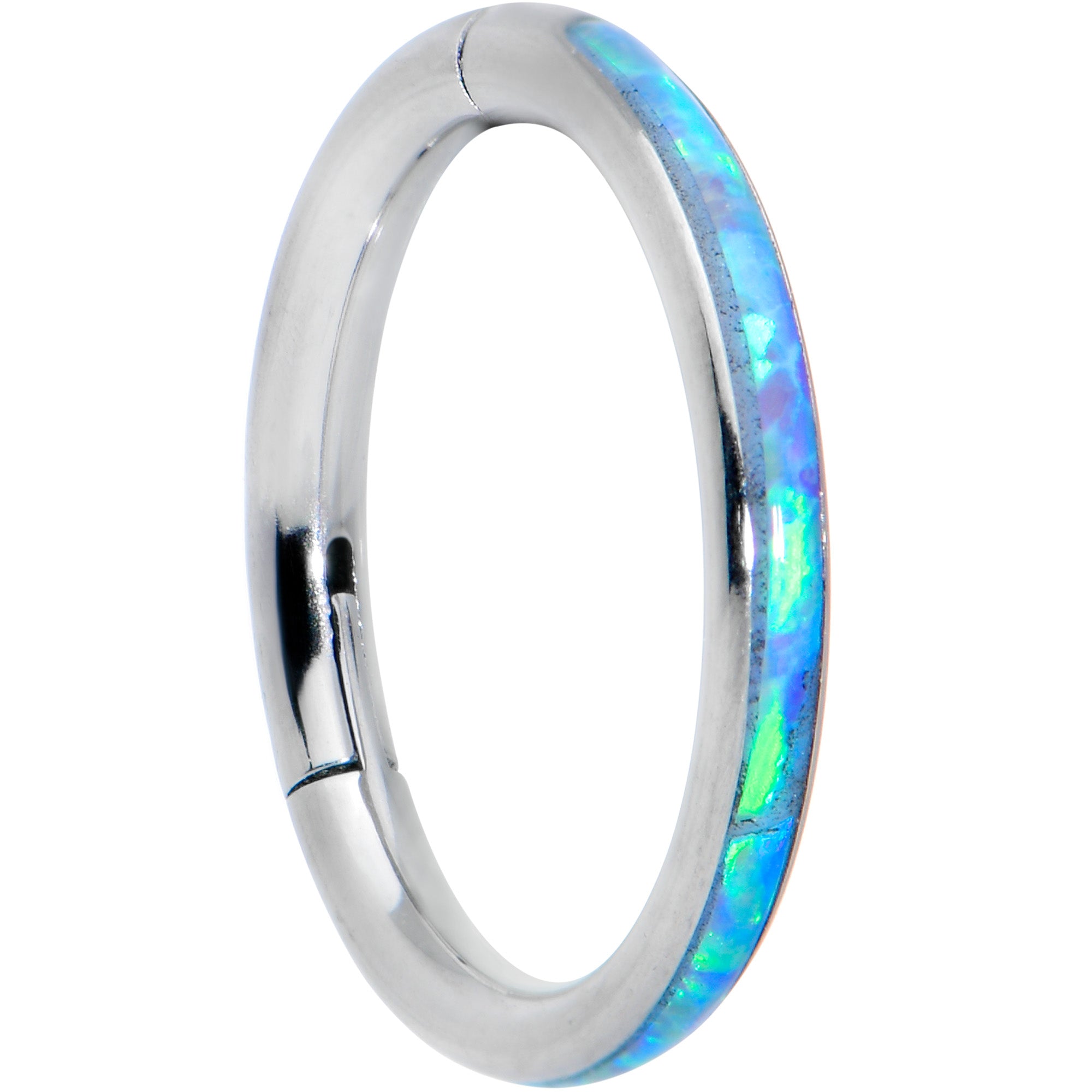 16 Gauge 5/16 Blue Synthetic Opal Forward Facing Hinged Segment Ring