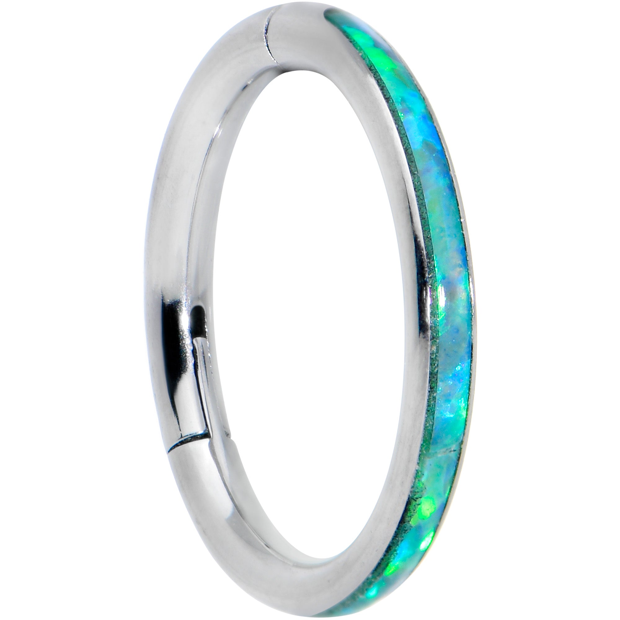 16 Gauge 5/16 Green Synthetic Opal Forward Facing Hinged Segment Ring