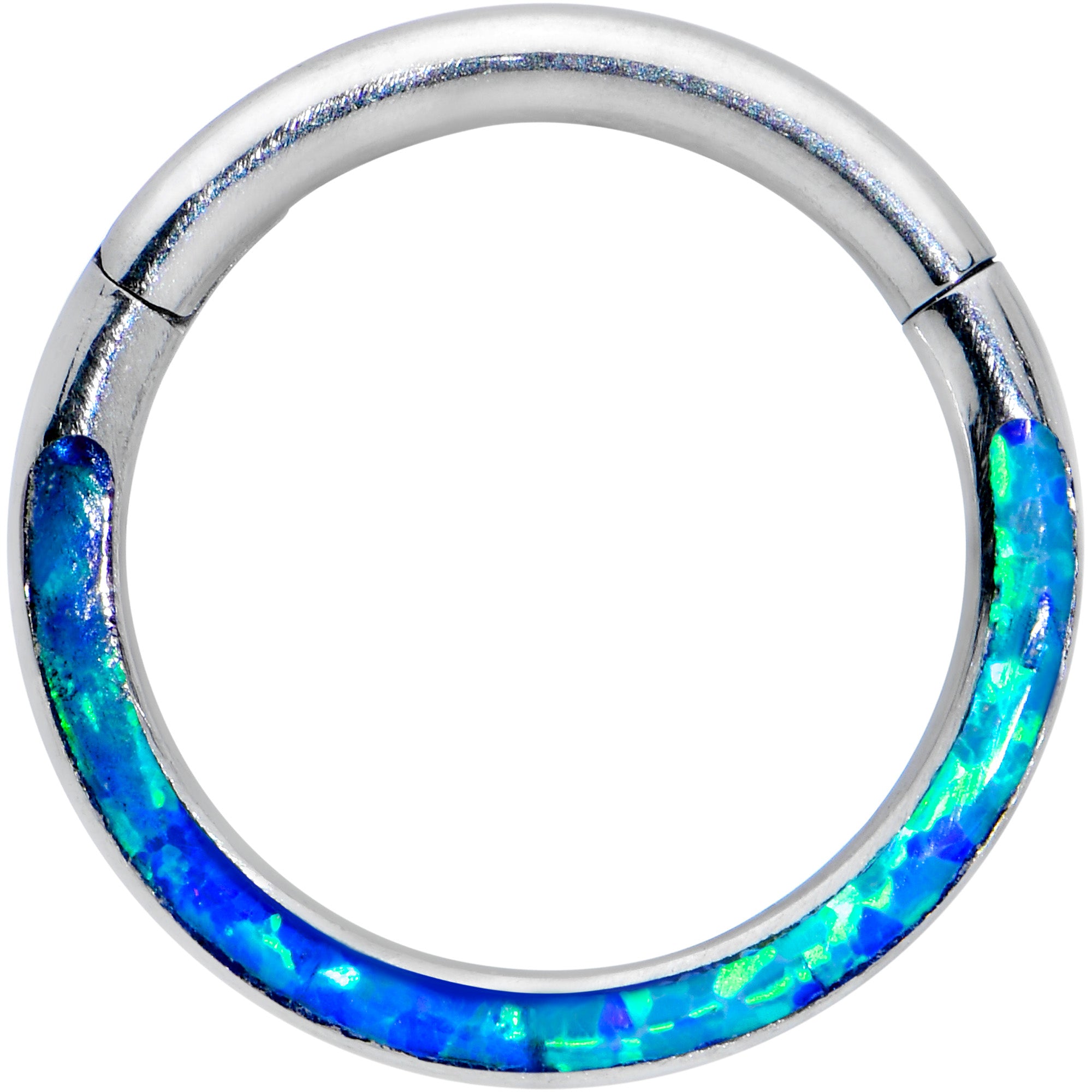 16 Gauge 5/16 Blue Synthetic Opal Bottom Curve Hinged Segment Ring