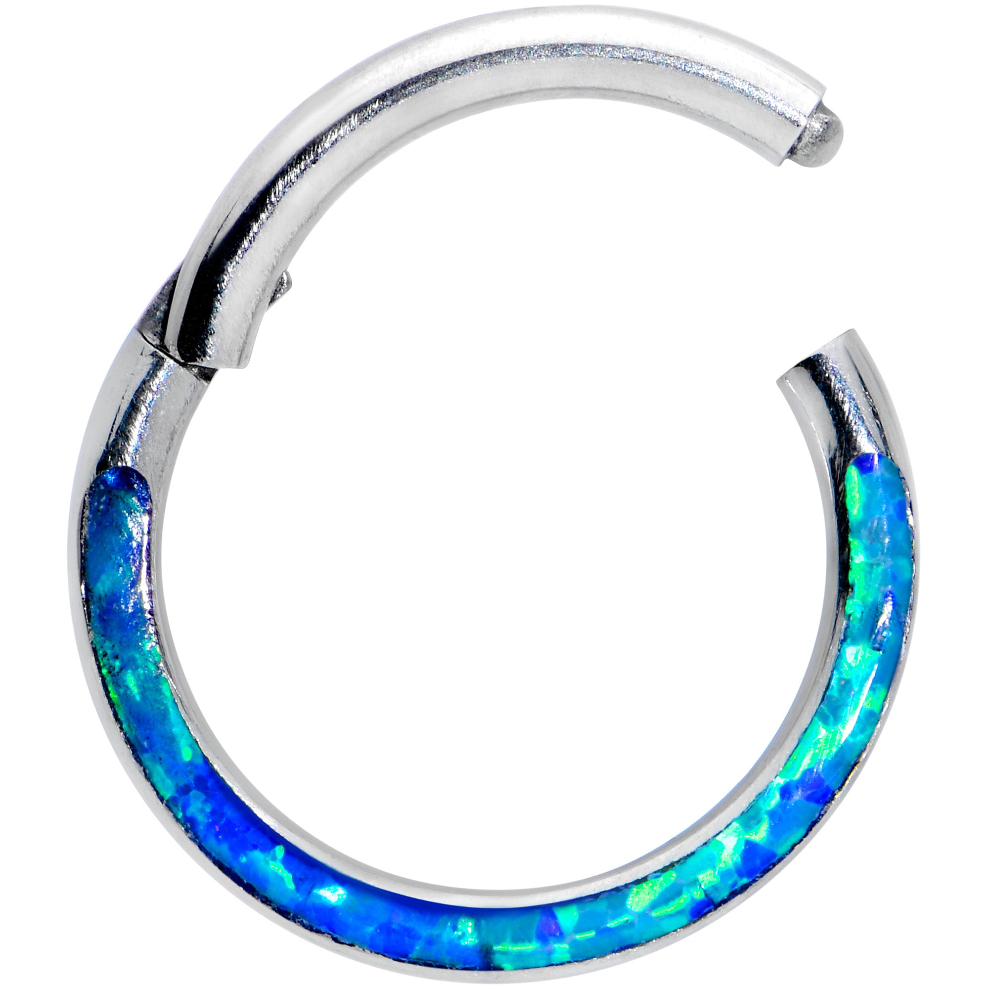 16 Gauge 5/16 Blue Synthetic Opal Bottom Curve Hinged Segment Ring