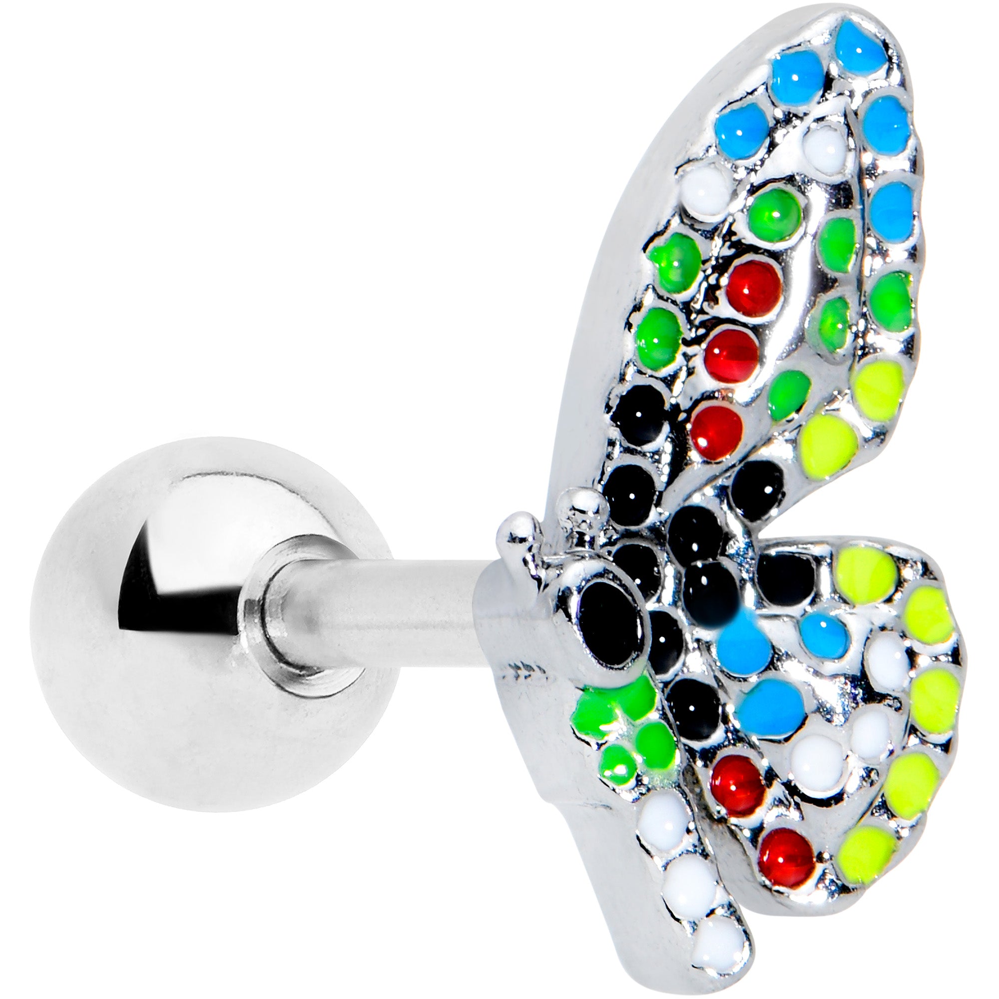 16 Gauge 1/4 Mosaic Butterfly Cartilage Tragus Earring