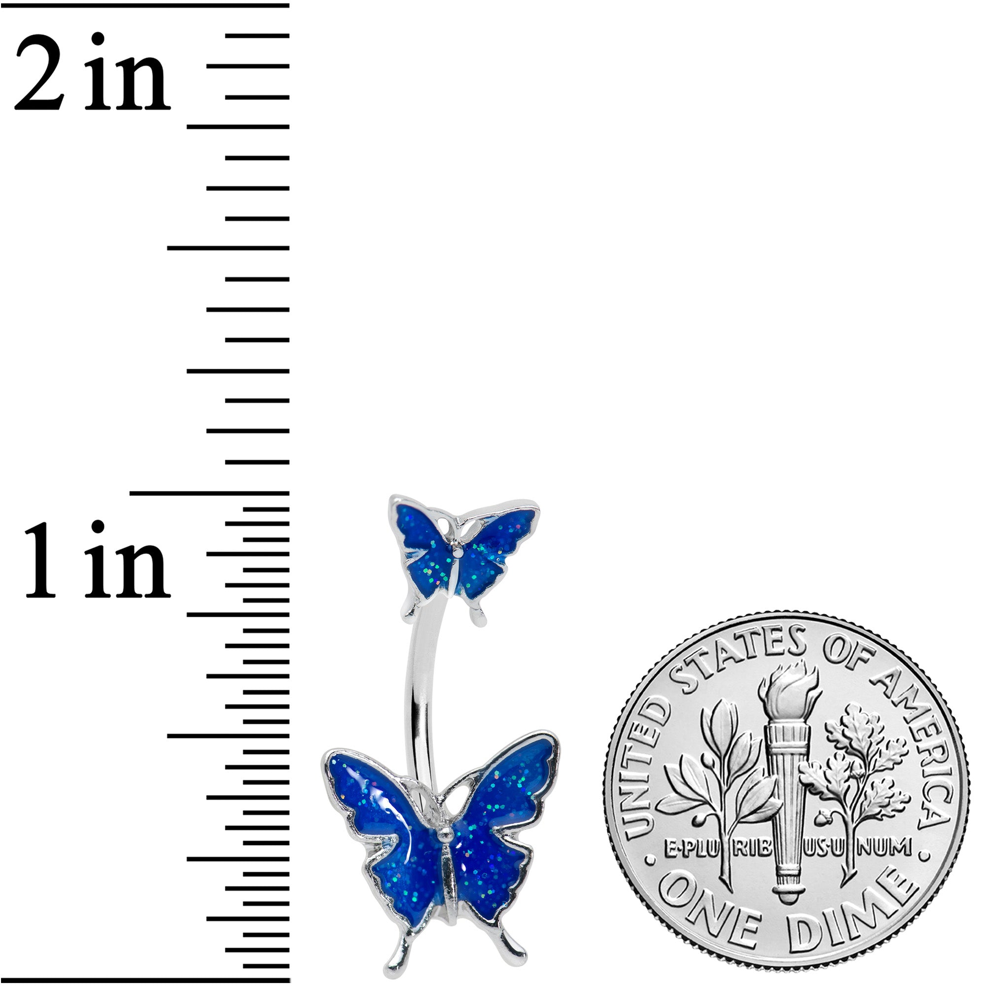 Blue Double Butterfly Glitter Wings Double Mount Belly Ring