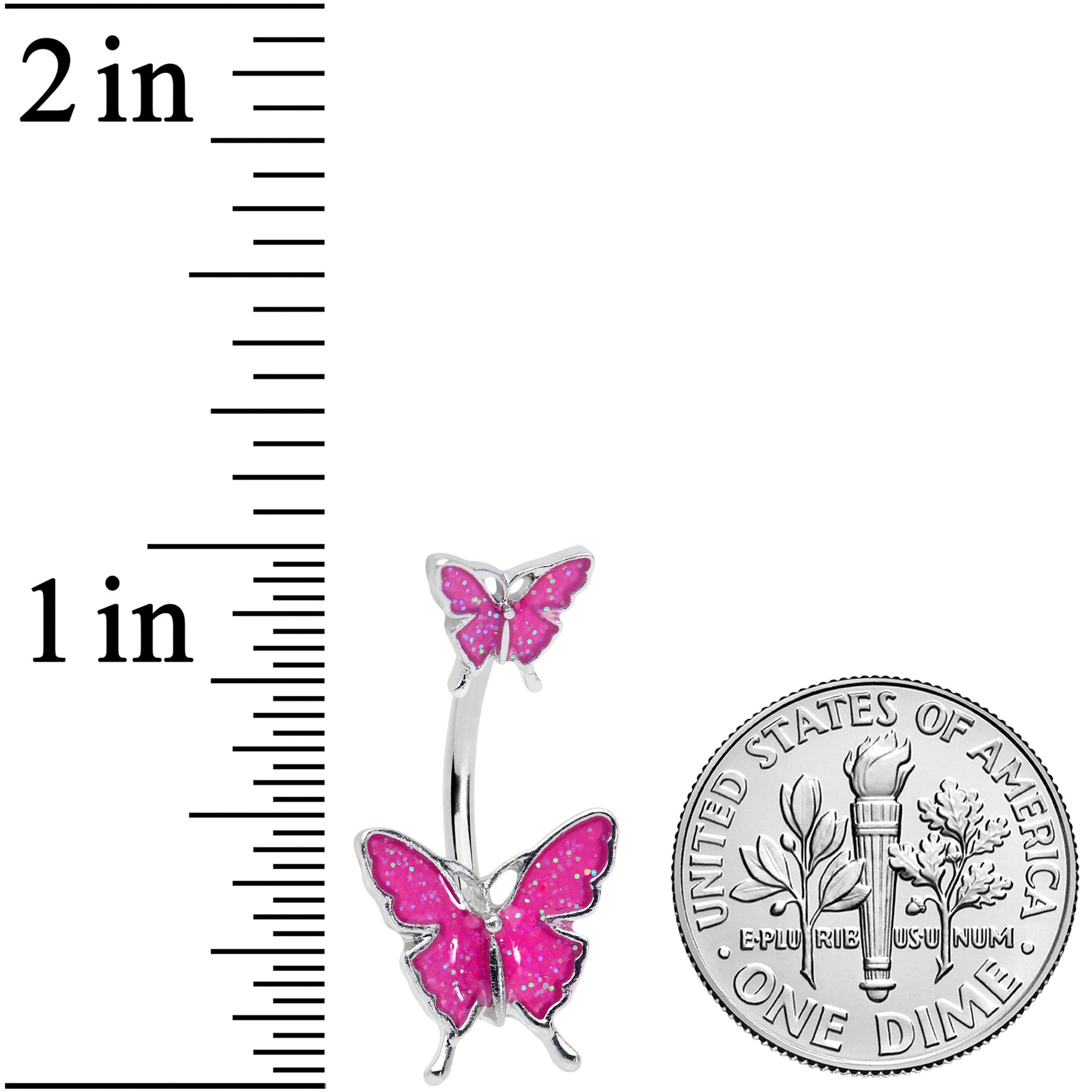 Pink Double Butterfly Glitter Wings Double Mount Belly Ring