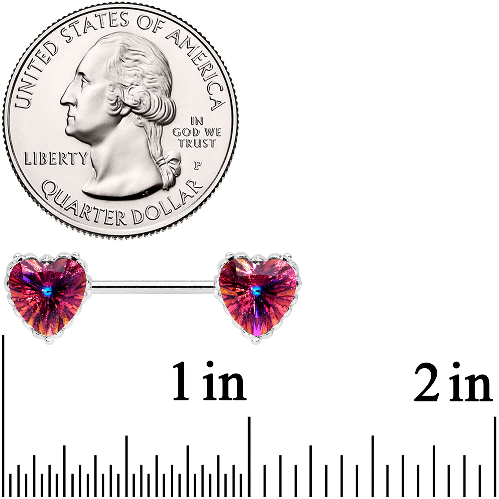 14 Gauge 9/16 Red CZ Gem Heart Love Valentine Barbell Nipple Ring Set