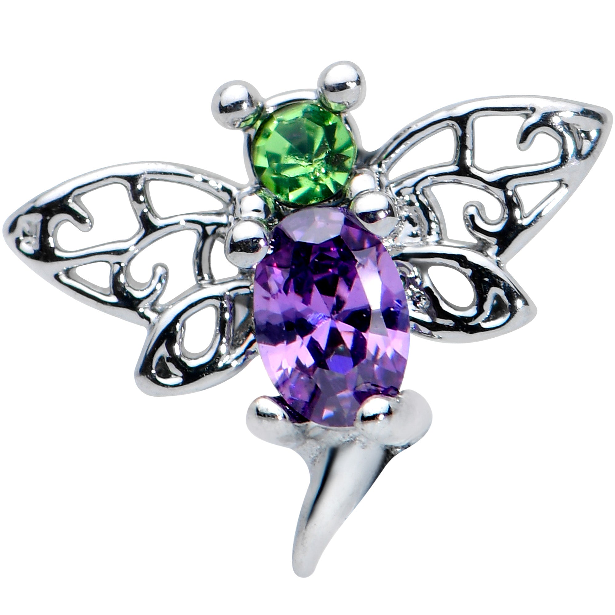 Green Purple Gem Dragonfly Barbell Tongue Ring