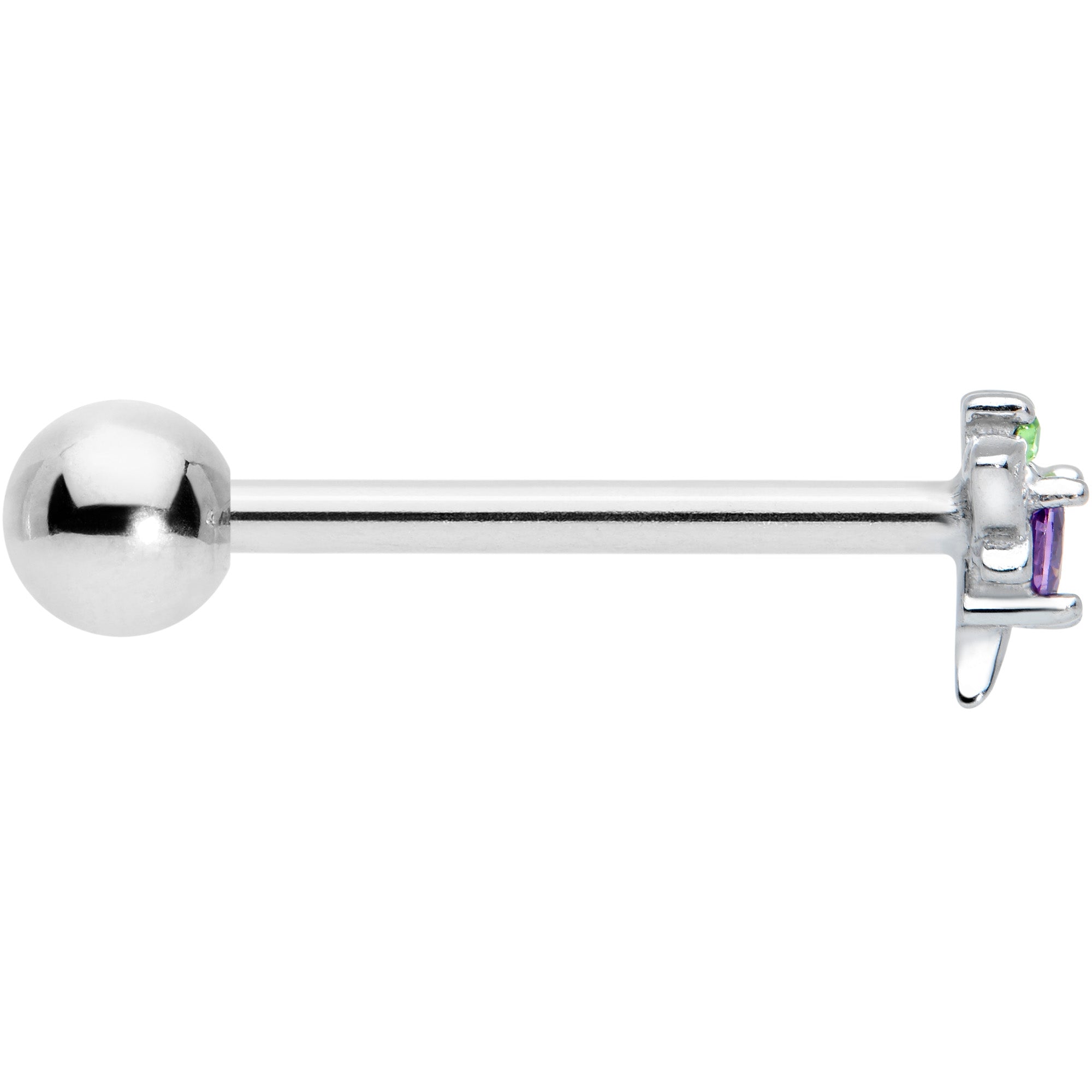 Green Purple Gem Dragonfly Barbell Tongue Ring