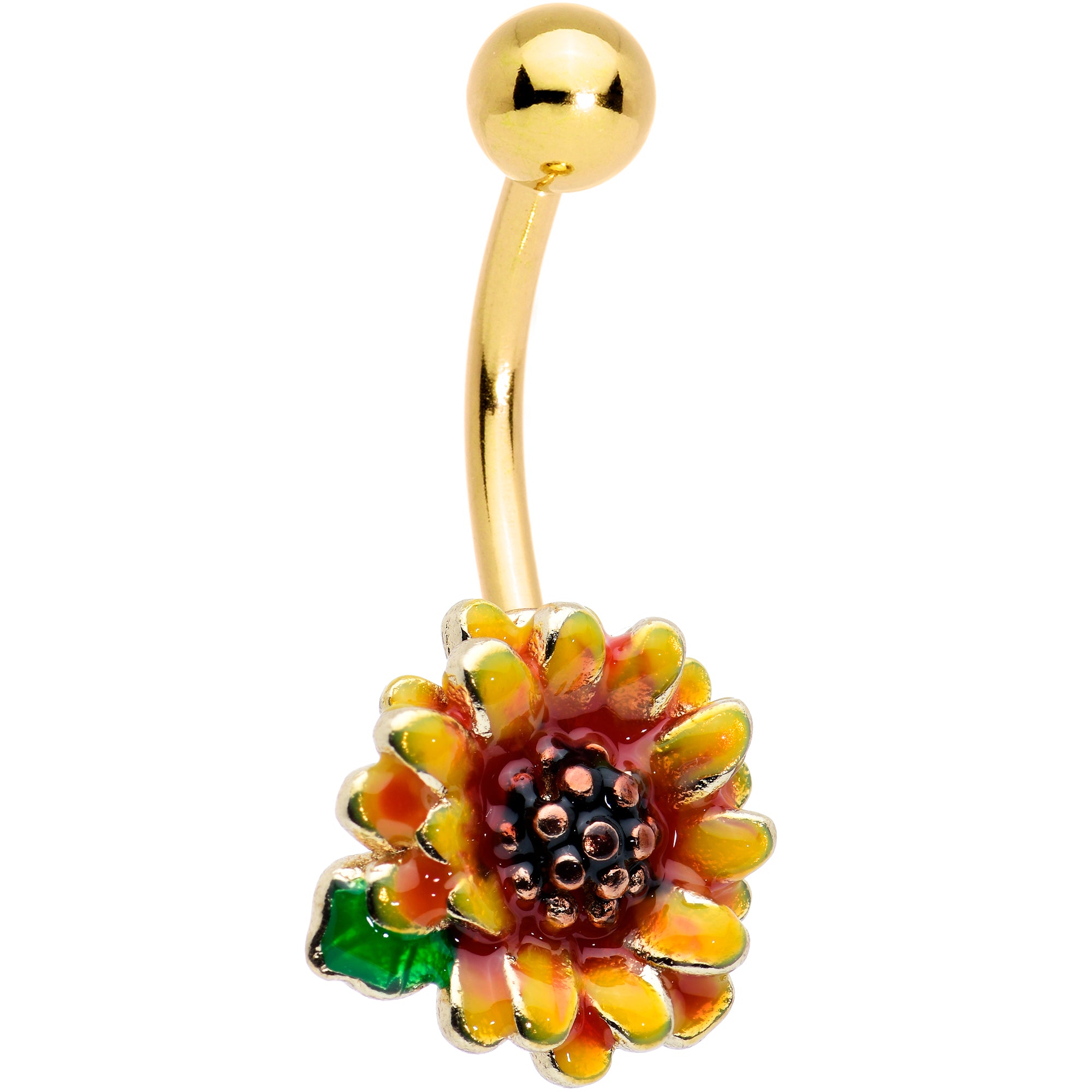 Gold Tone Summer Floral Sunflower Belly Ring