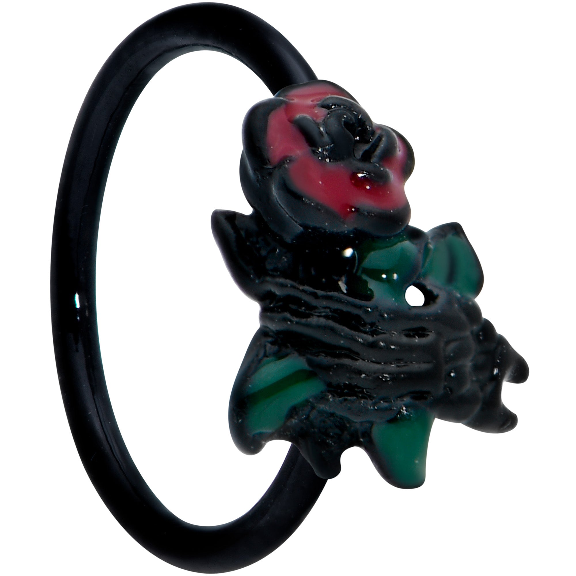 20 Gauge 5/16 Black Skeleton Flower Halloween Nose Hoop