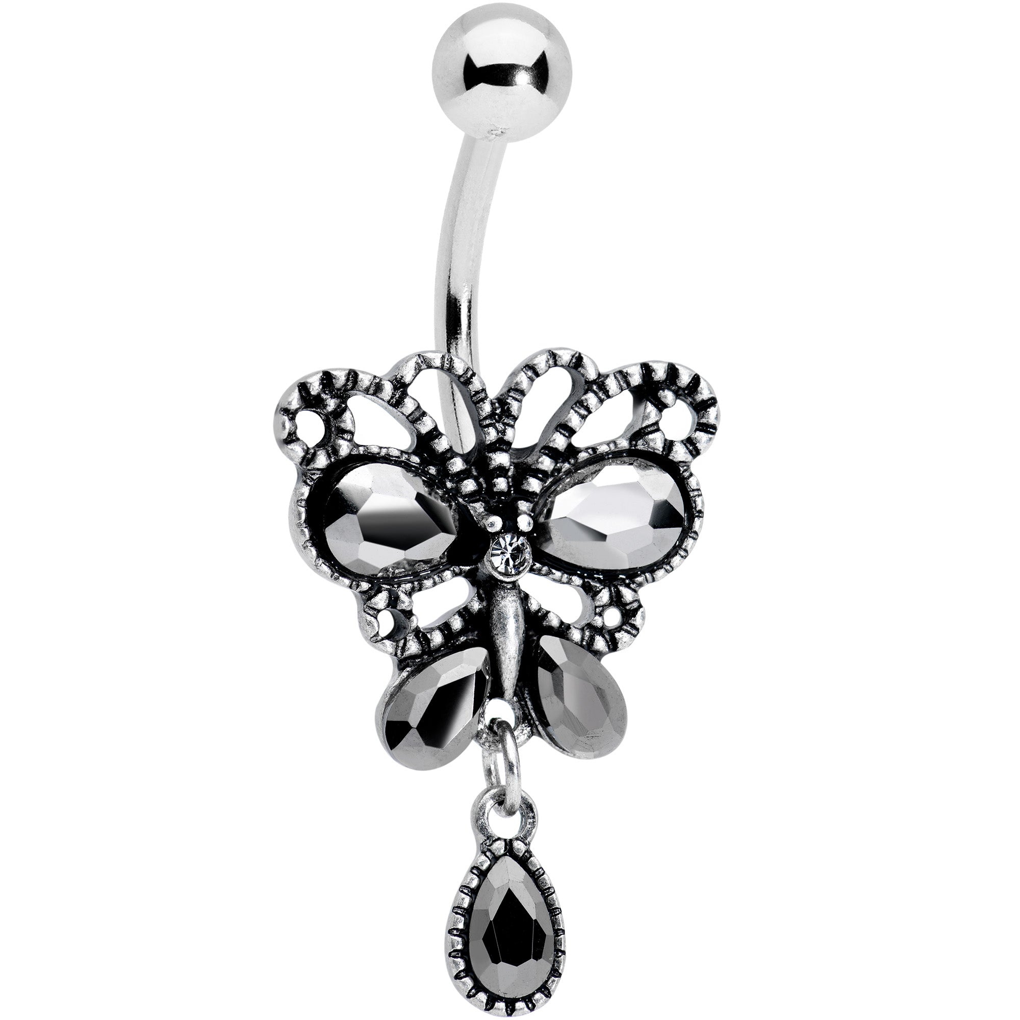 Black Gem Abstract Bow Dangle Belly Ring