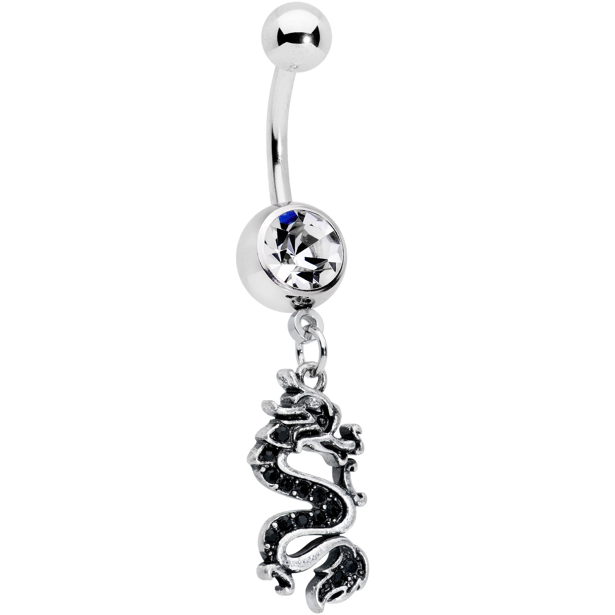 Clear Gem Regal Medieval Dragon Dangle Belly Ring