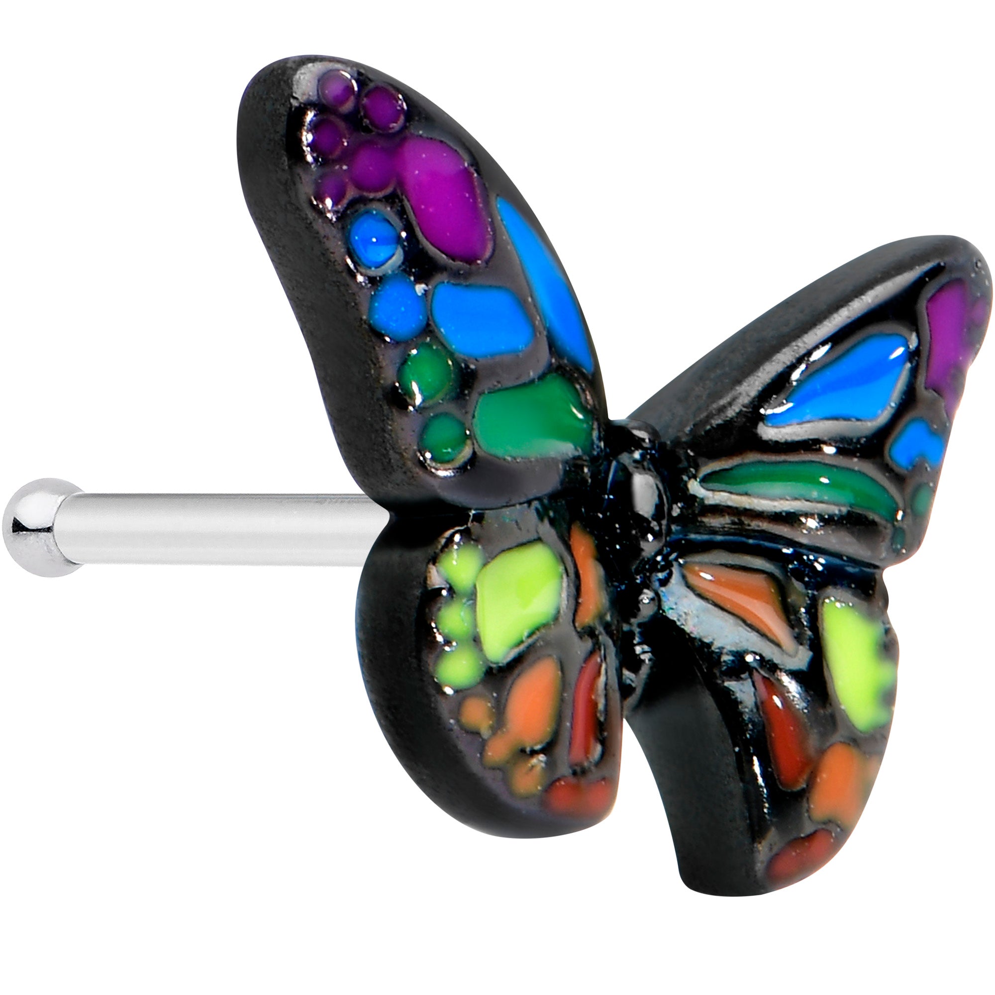 20 Gauge 1/4 Pride Rainbow Butterfly Nose Bone