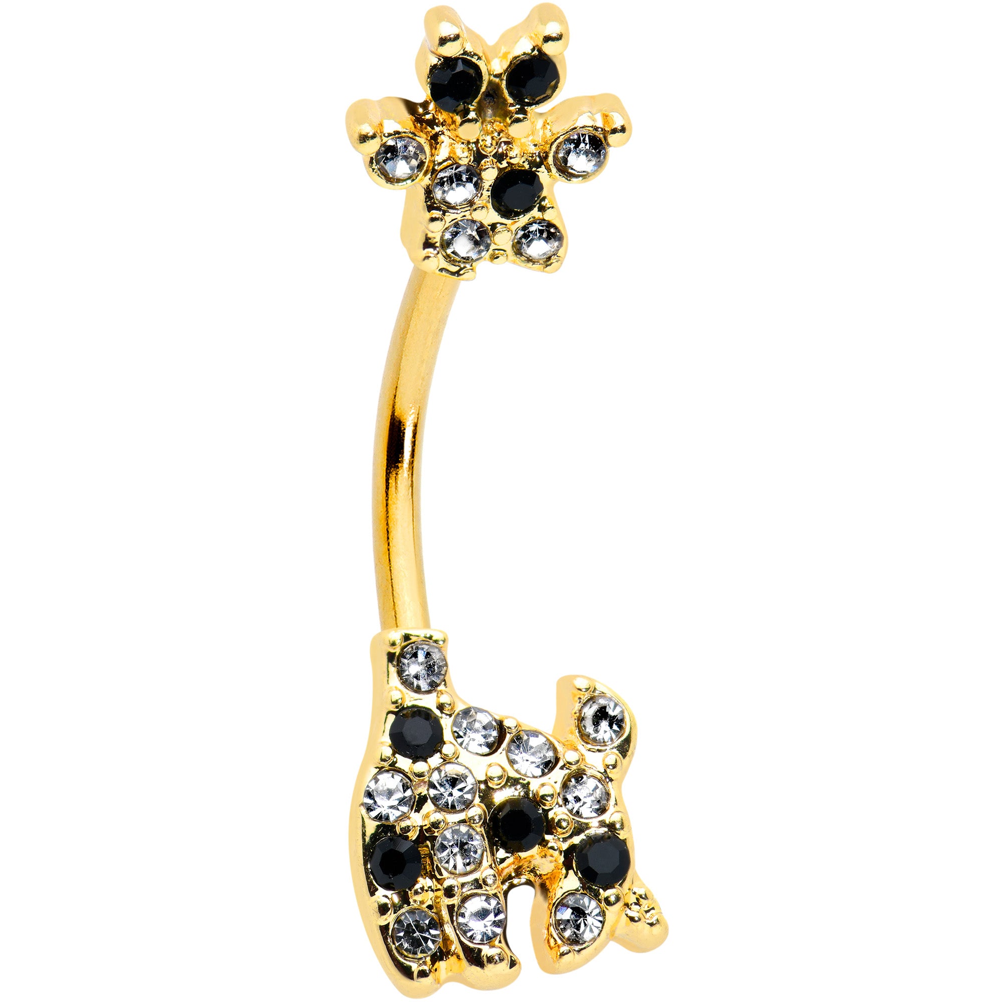 Clear Black Gem Gold Tone Decadent Deer Belly Ring