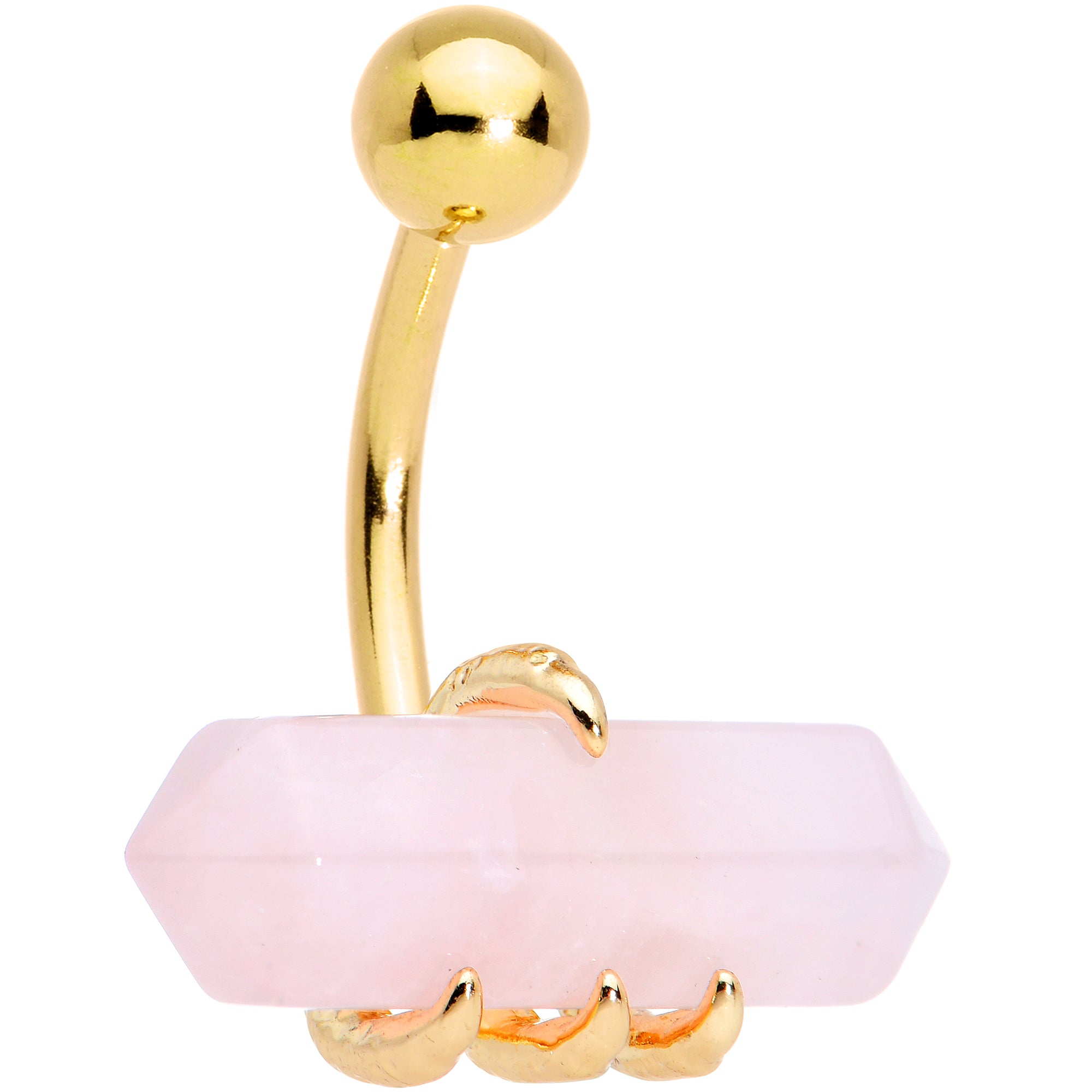 Pink Rose Quartz Stone Gold Tone Claw Belly Ring