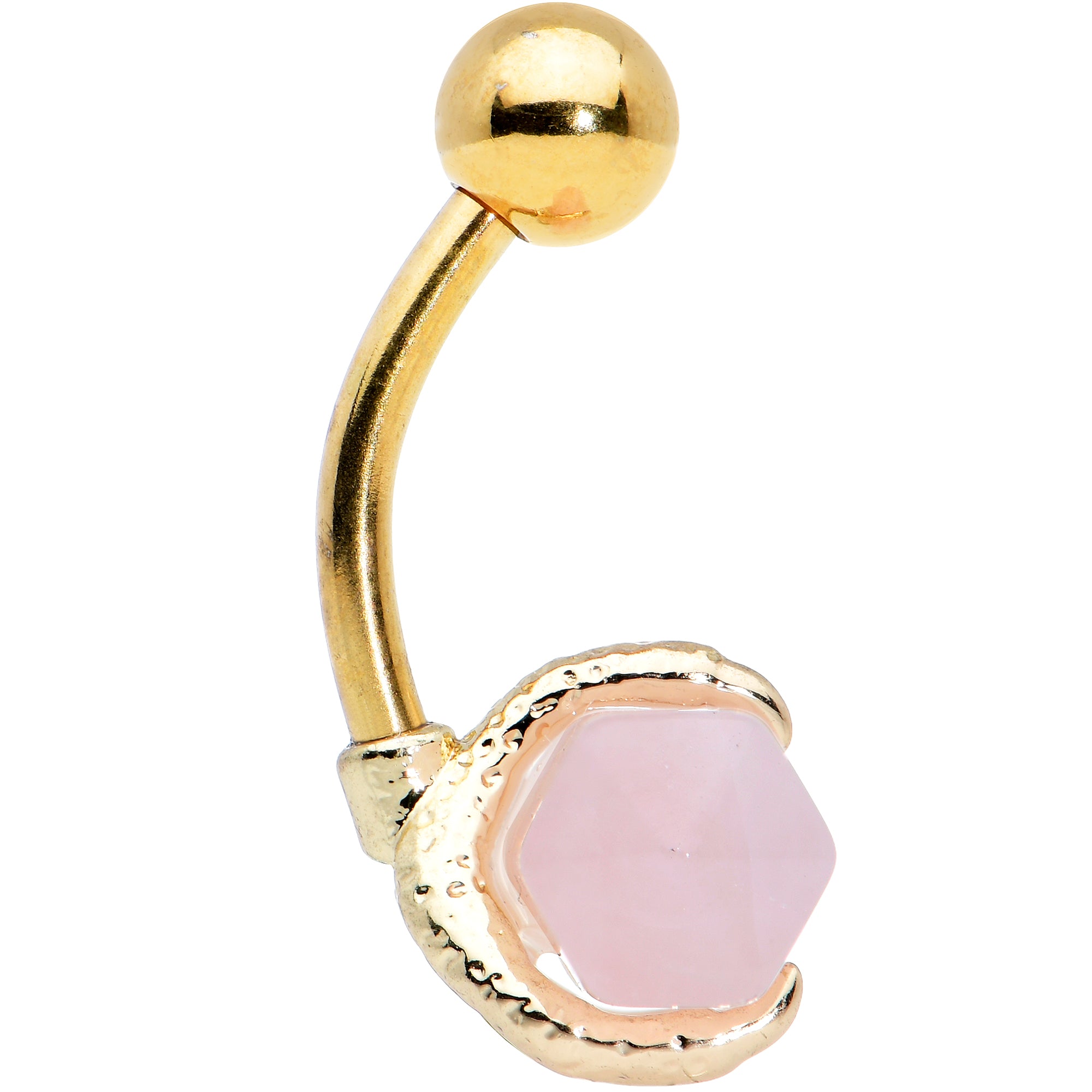 Pink Rose Quartz Stone Gold Tone Claw Belly Ring