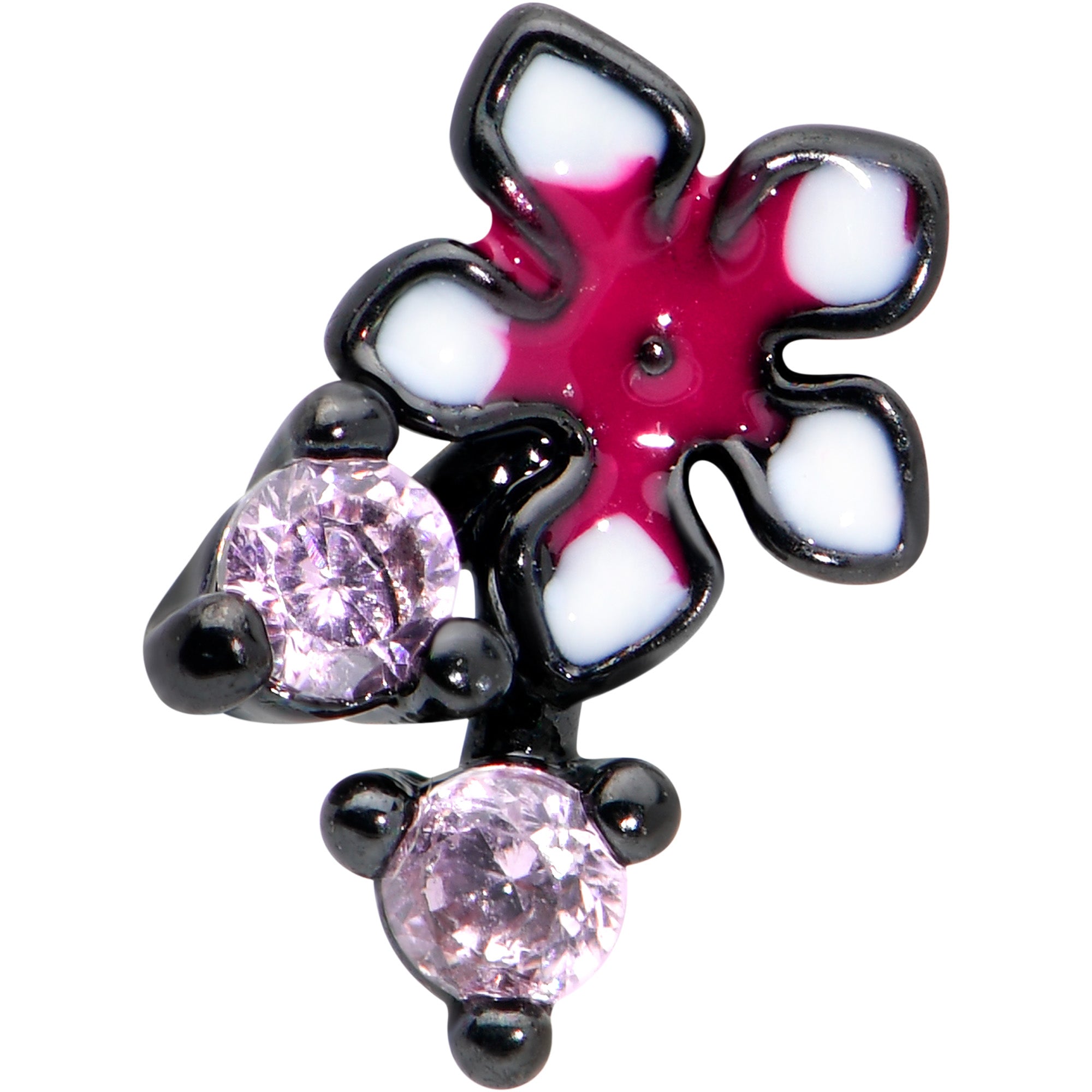 16 Gauge 5/16 Pink Gem Black Fanciful Flower Labret Monroe Tragus