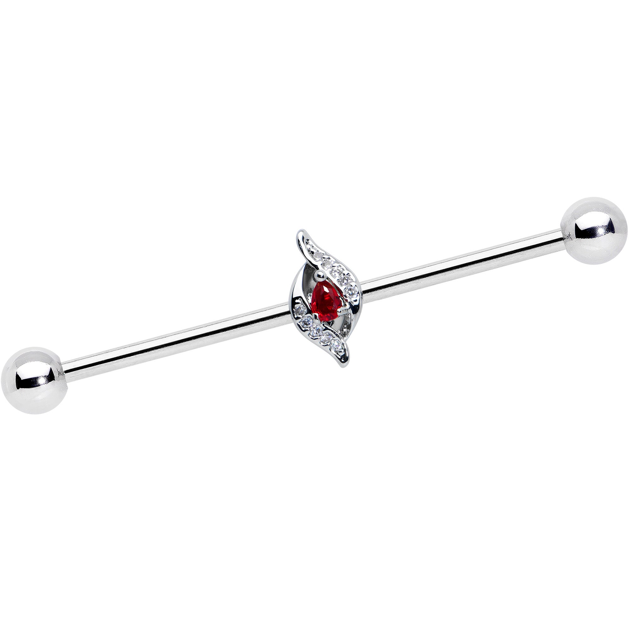 14 Gauge Clear Red Gem Swirling Oval Industrial Barbell 38mm