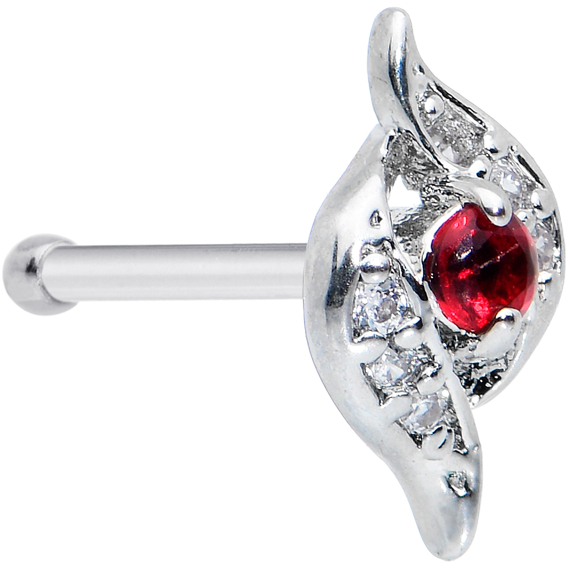 20 Gauge 1/4 Clear Red Gem Swirling Oval Nose Bone