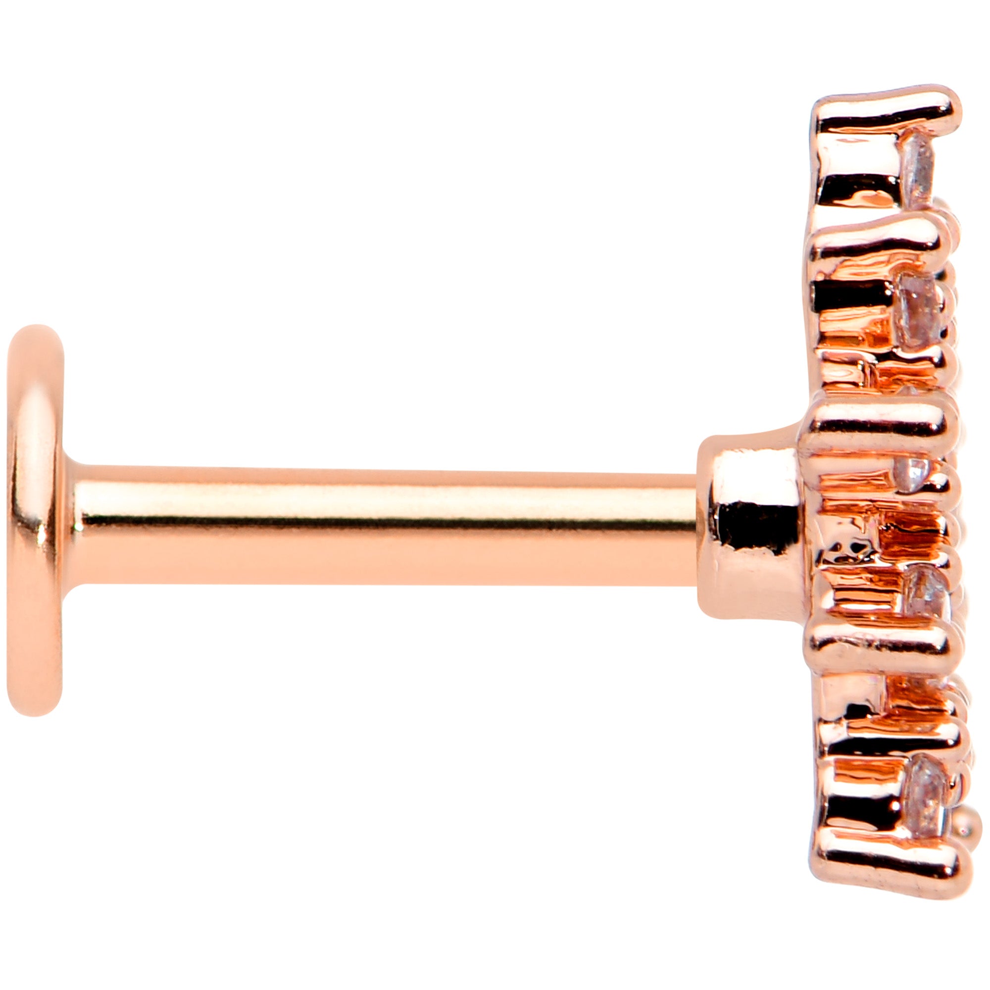 16 Gauge 1/4 Clear Gem Rose Gold Hue Stylish Flower Labret Tragus