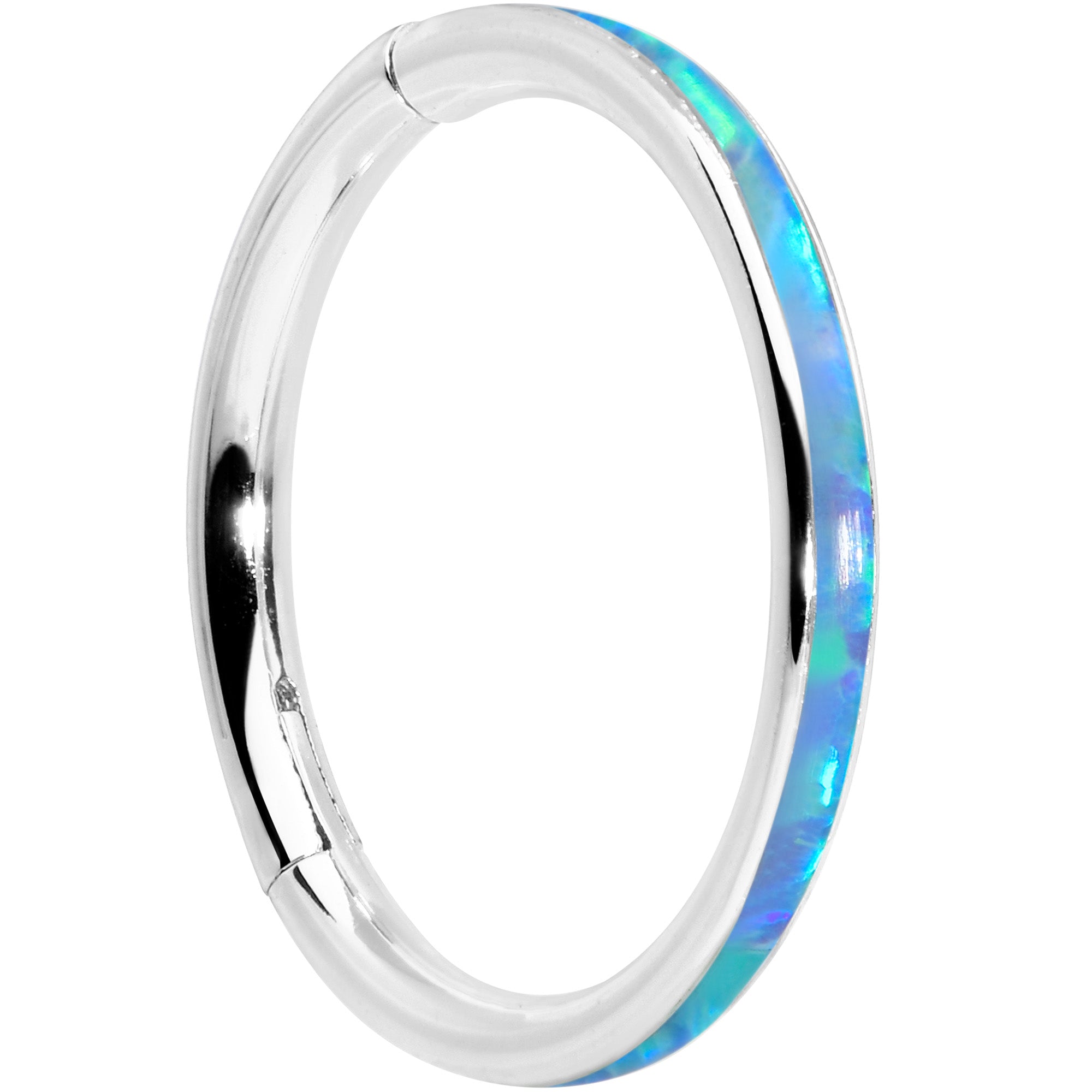 16 Gauge 3/8 Blue Synthetic Opal Sleek Forward Facing Segment Ring