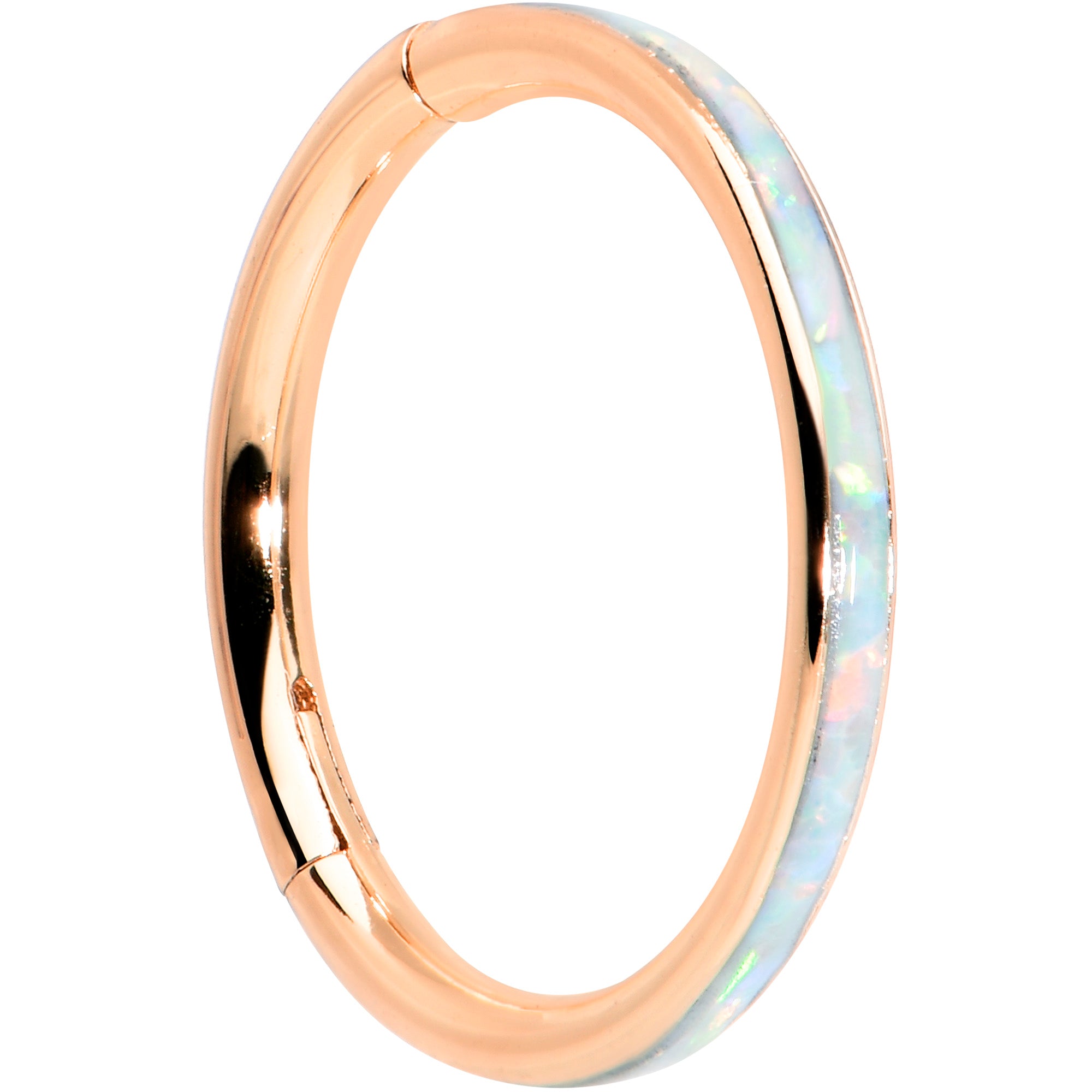 16 Gauge 3/8 Synth Opal Rose Gold Tone Sleek Forward Face Segment Ring