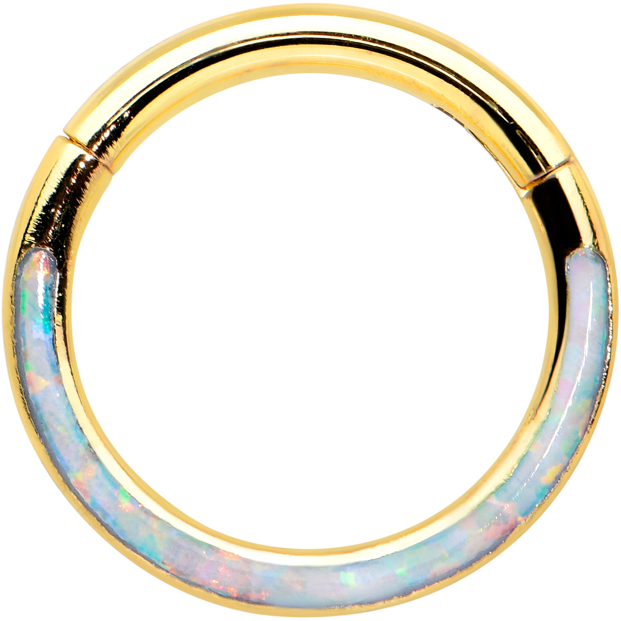 16 Gauge 5/16 Synth Opal Gold Tone Bottom Curve Hinged Segment Ring