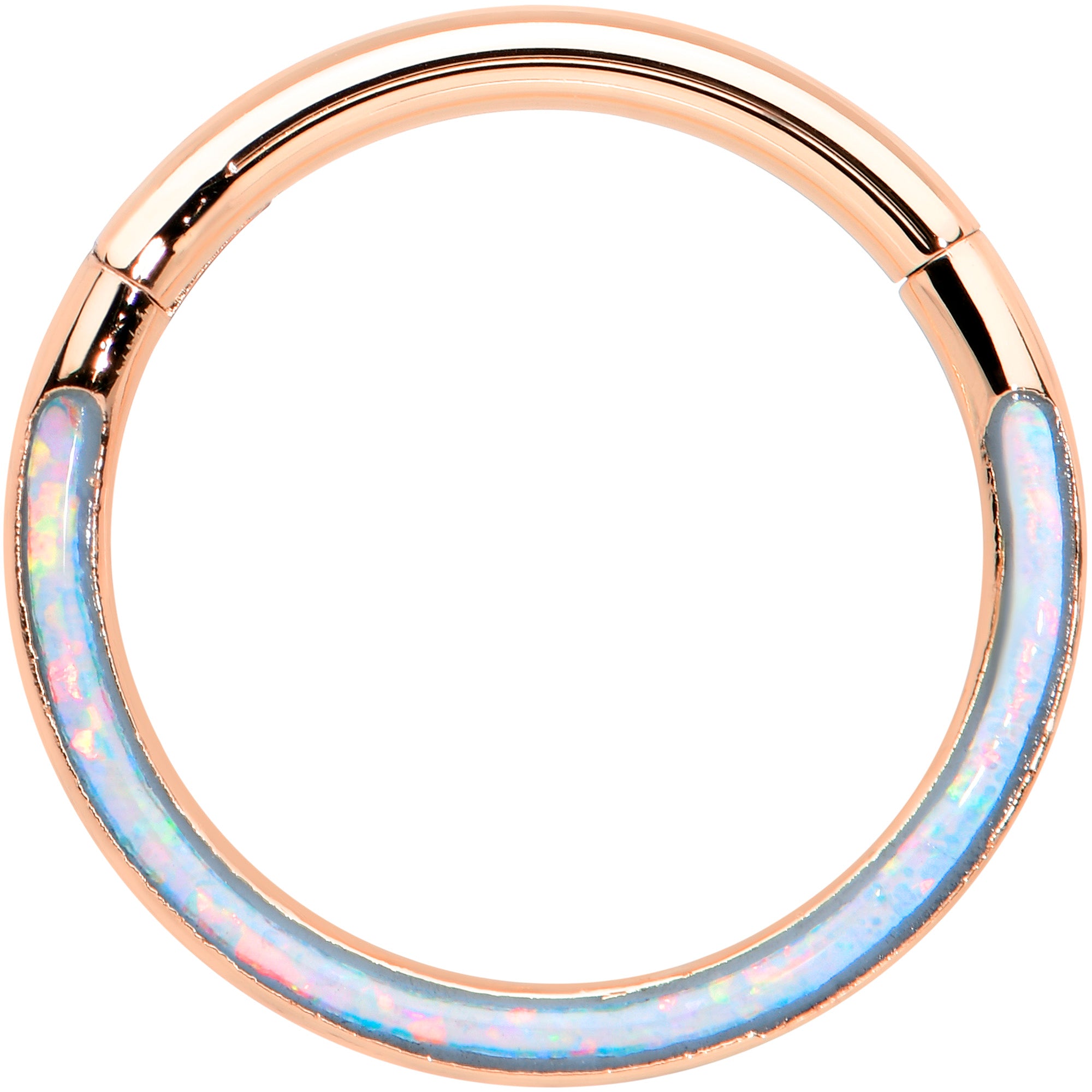 16 Gauge 3/8 Synth Opal Rose Gold Tone Bottom Curve Hinge Segment Ring