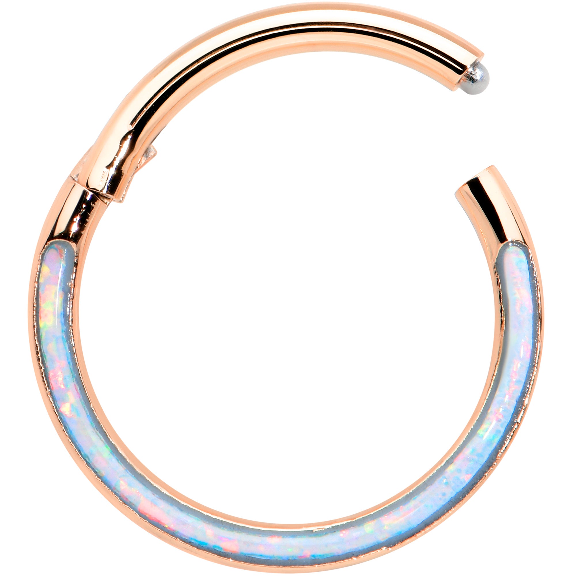 16 Gauge 3/8 Synth Opal Rose Gold Tone Bottom Curve Hinge Segment Ring