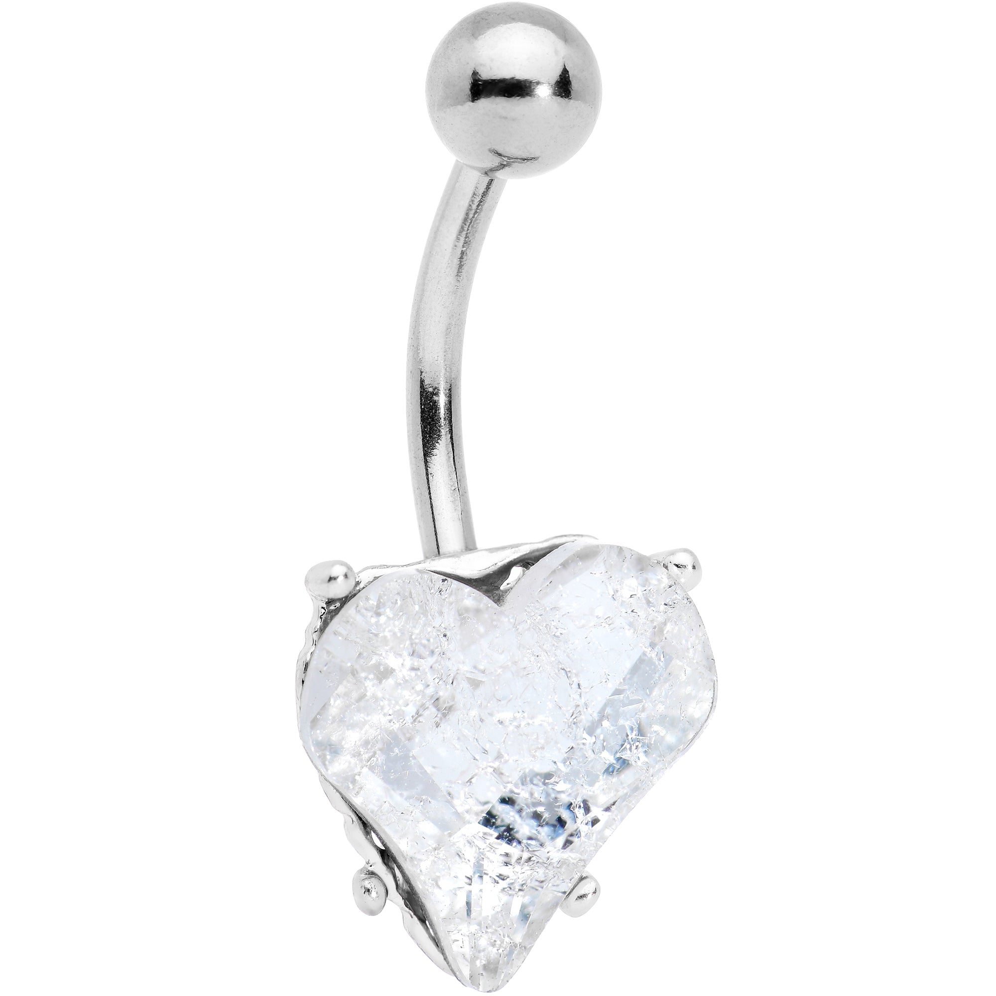 Clear Gem Big Heart Valentines Belly Ring