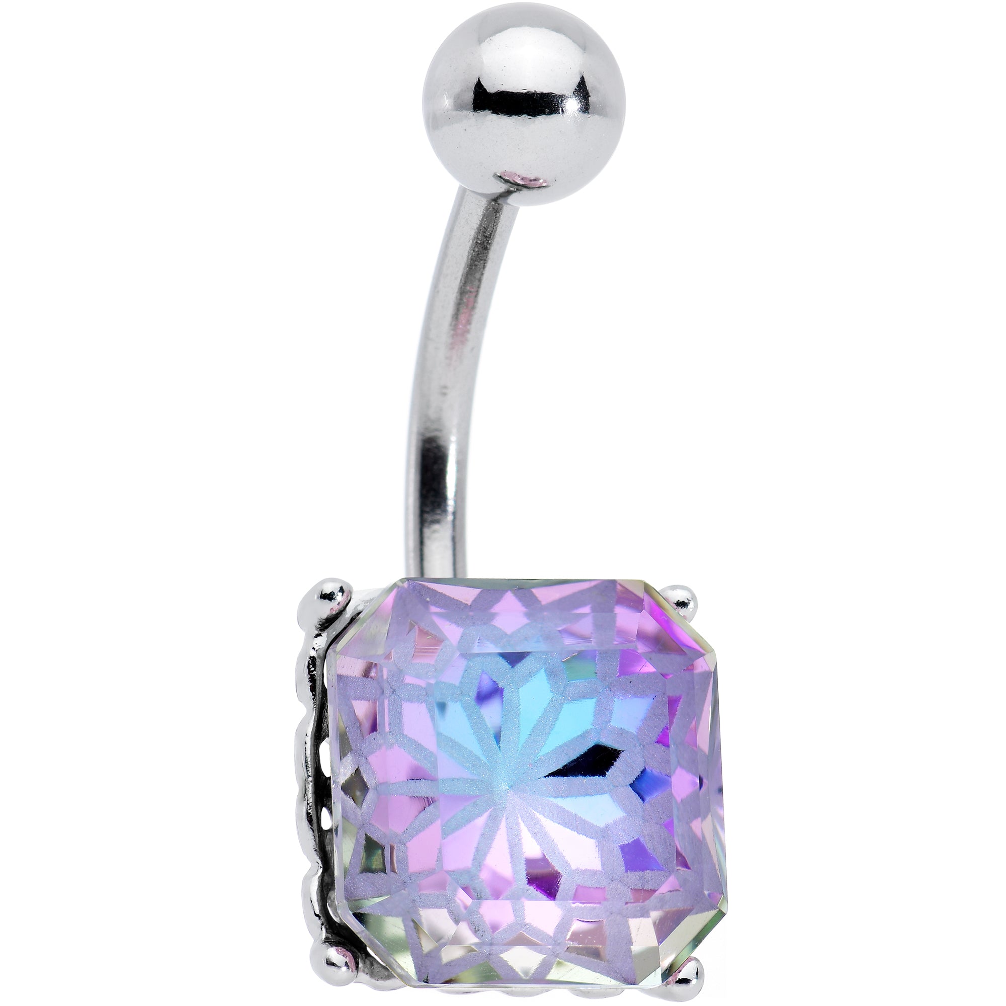 Aurora Gem Square Stylish Elegance Mandala Flower Belly Ring