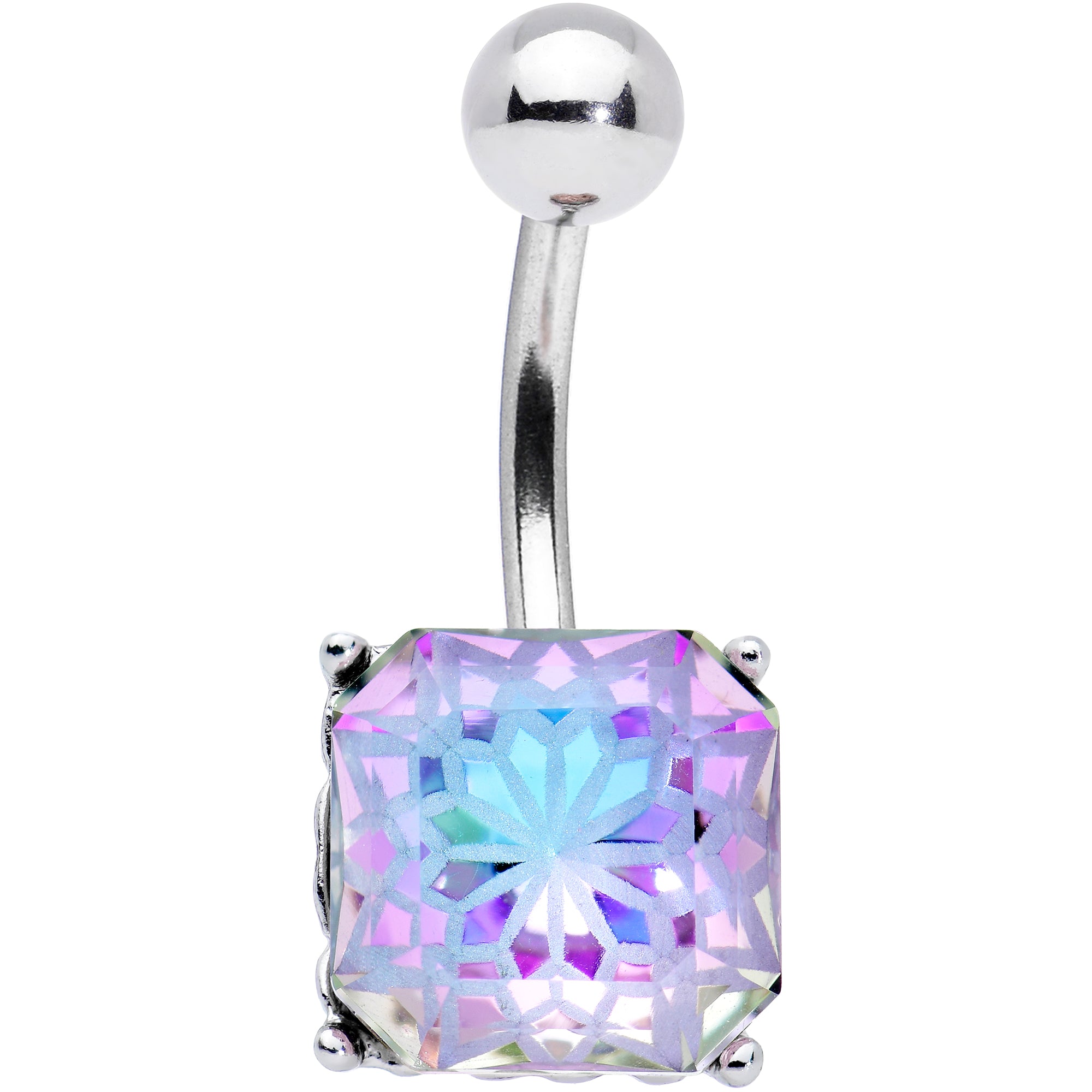 Aurora Gem Square Stylish Elegance Mandala Flower Belly Ring