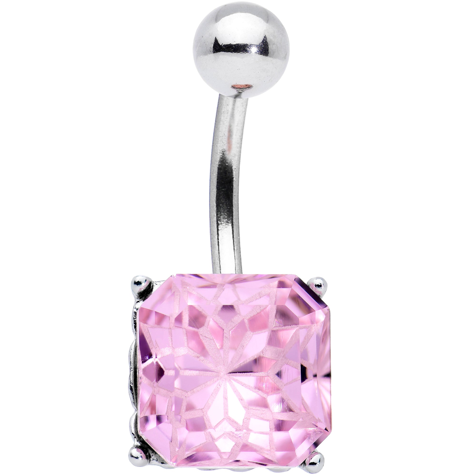 Pink Gem Square Stylish Elegance Mandala Flower Belly Ring