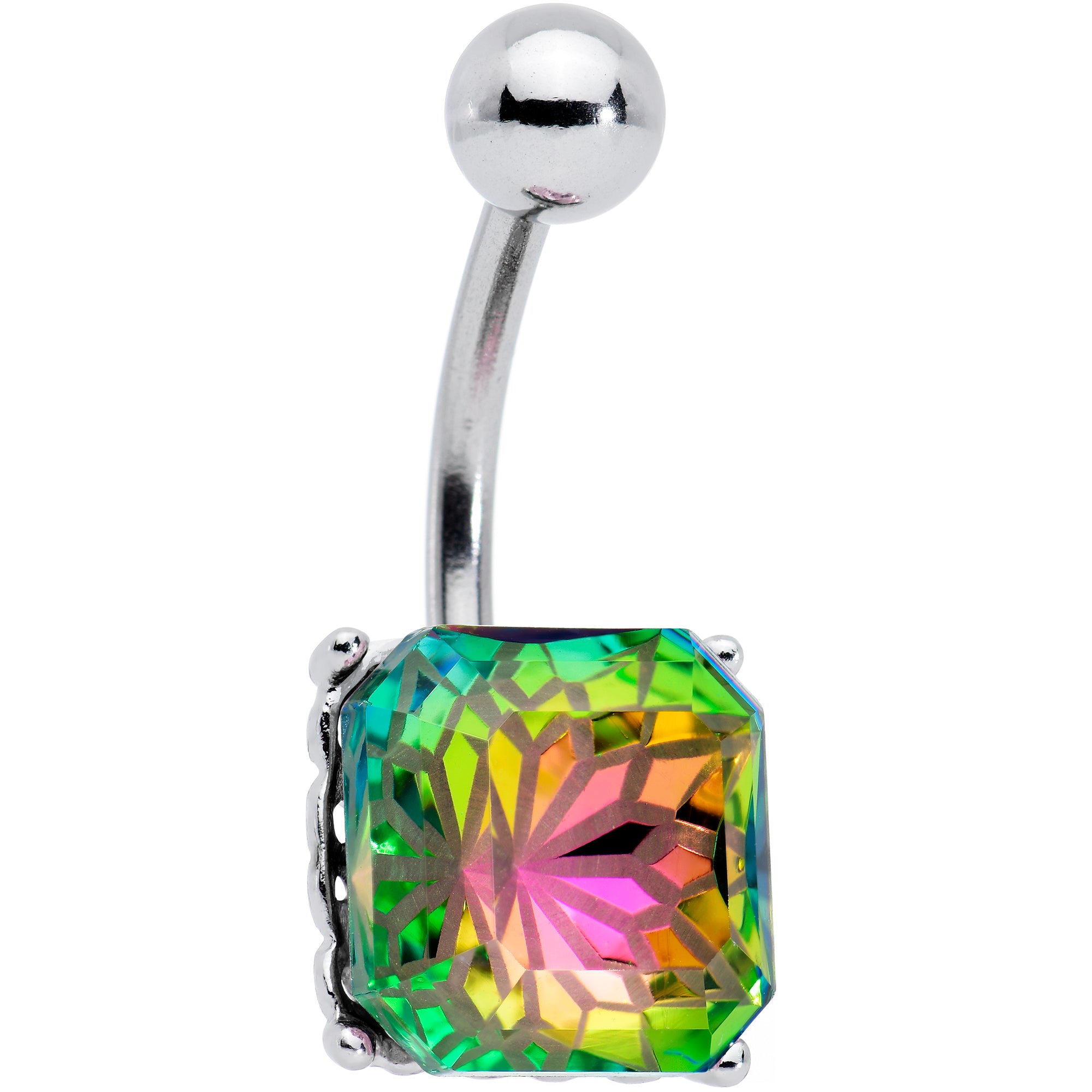 Vitrail Gem Square Stylish Elegance Mandala Flower Belly Ring