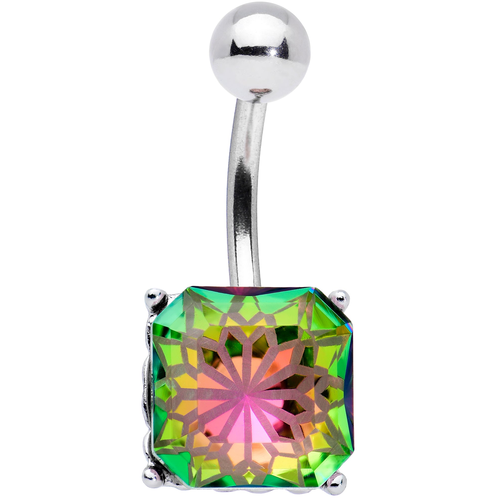 Vitrail Gem Square Stylish Elegance Mandala Flower Belly Ring