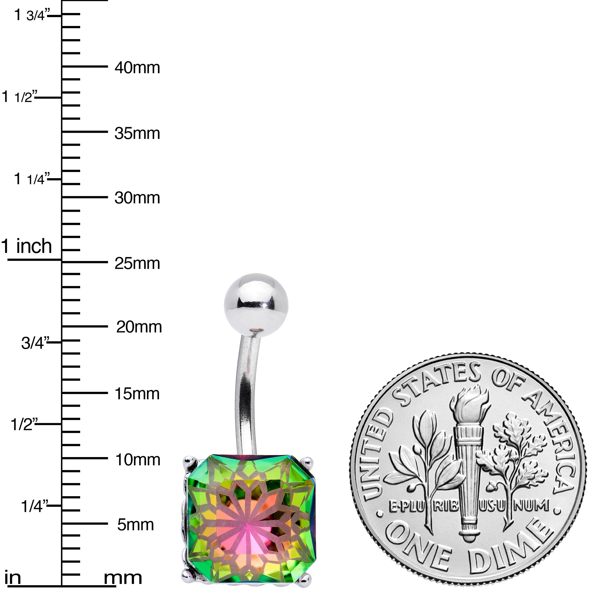 Vitrail Gem Square Stylish Elegance Mandala Flower Belly Ring