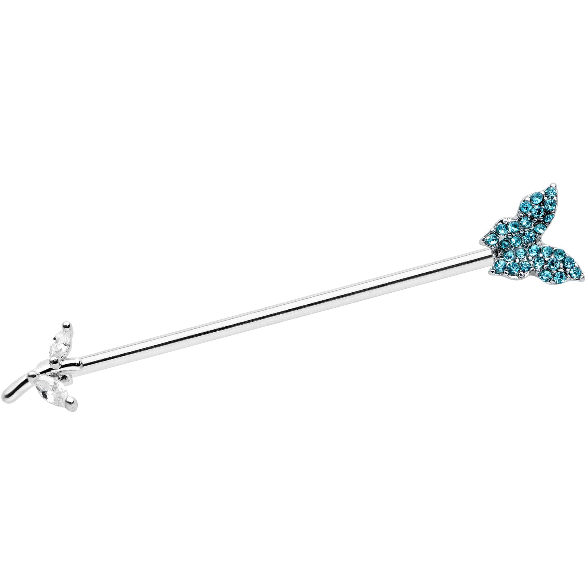 14 Gauge Clear Blue CZ Gem Branch Butterfly Industrial Barbell 38mm